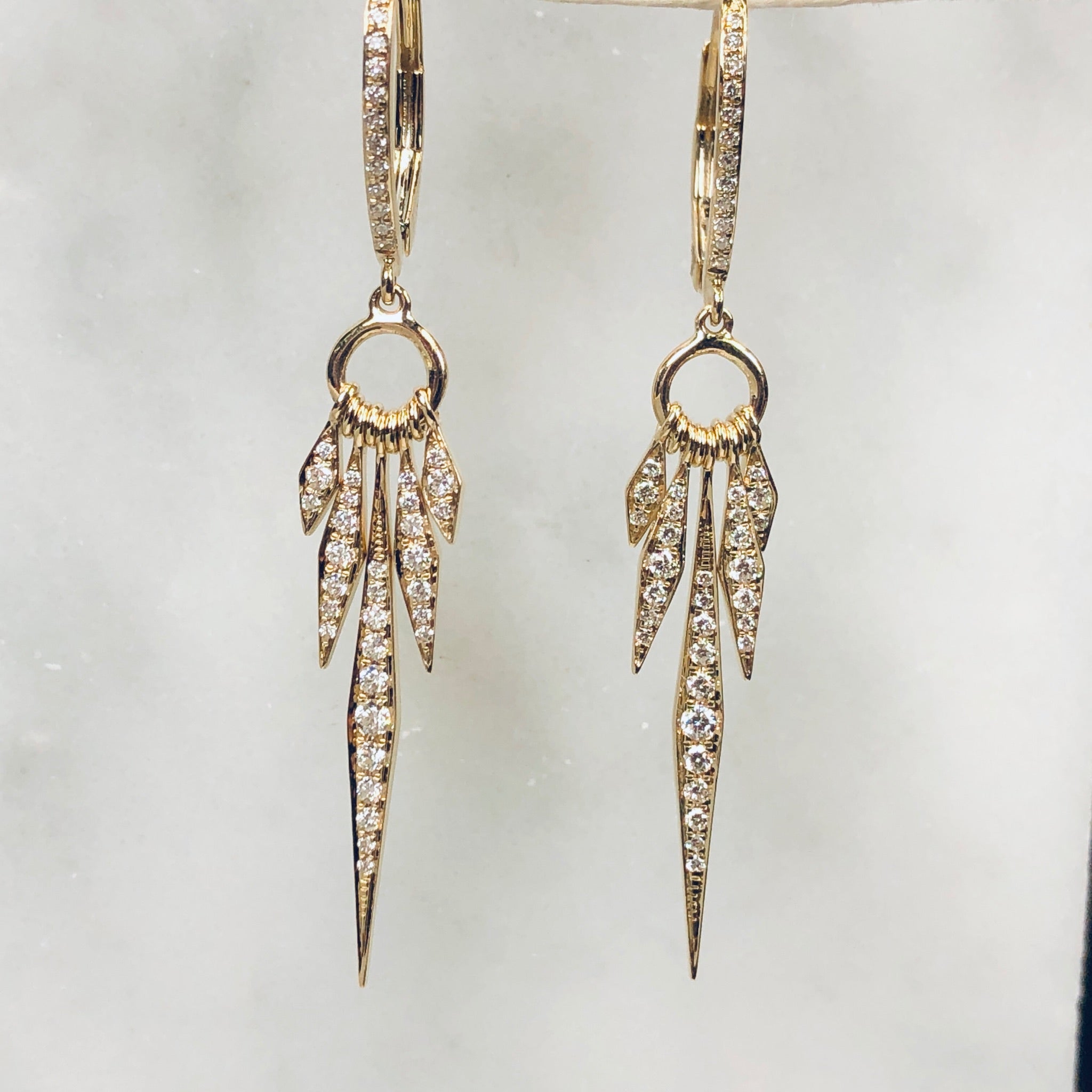 WD734 14kt spike pave diamond drop earrings