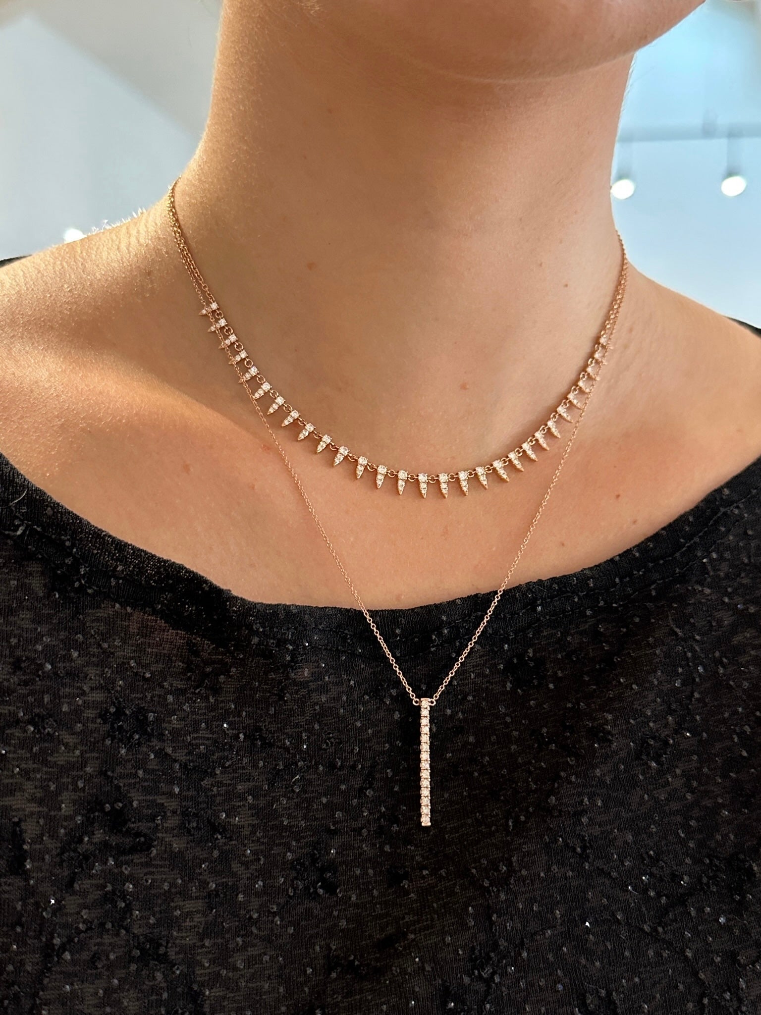 WD467 14kt gold .25ct prong set stick necklace