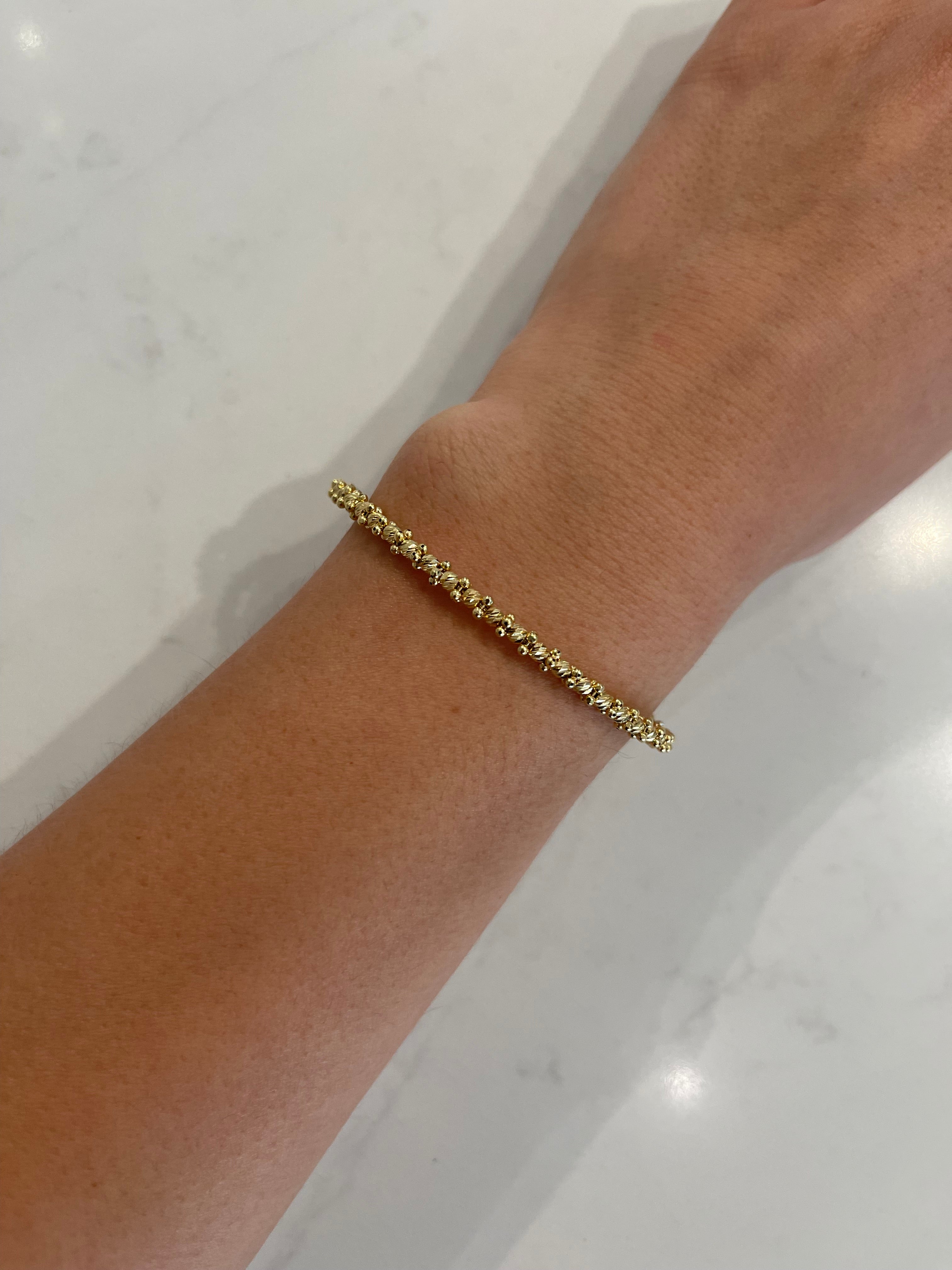 WD863 14kt gold single row cut beaded cuff bracelet