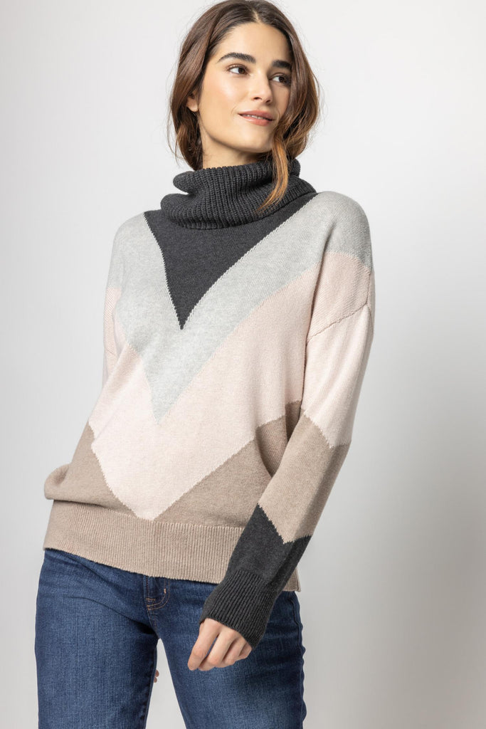 pa2005-ccc Lilla P Colorblock Turtleneck Sweater