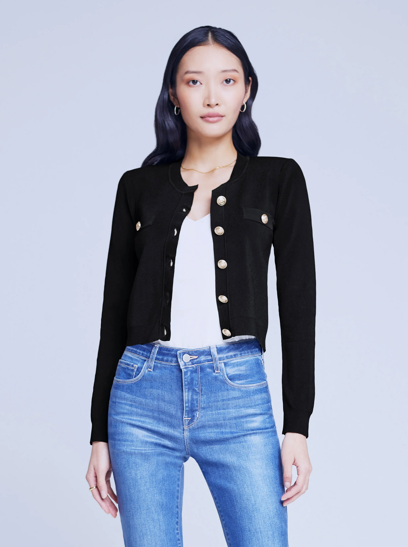 8928NXT2b L'Agence Toulouse Crop Crew Neck Cardigan