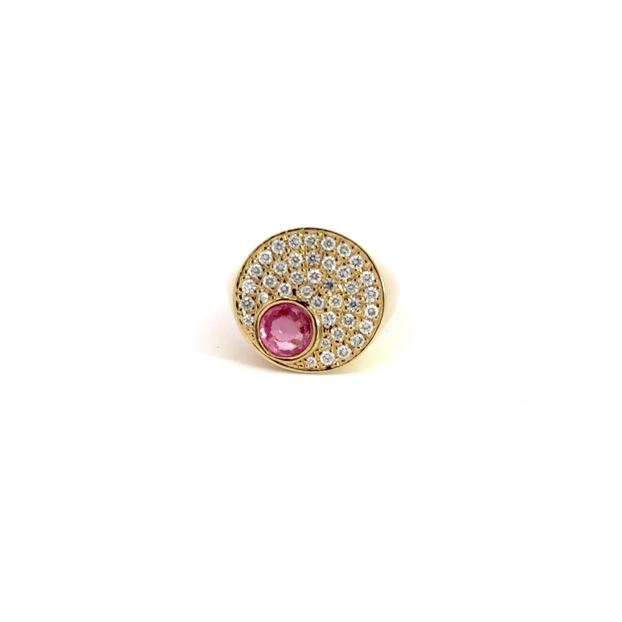 WD1074 14kt Diamond and Pink Sapphire Signet Ring