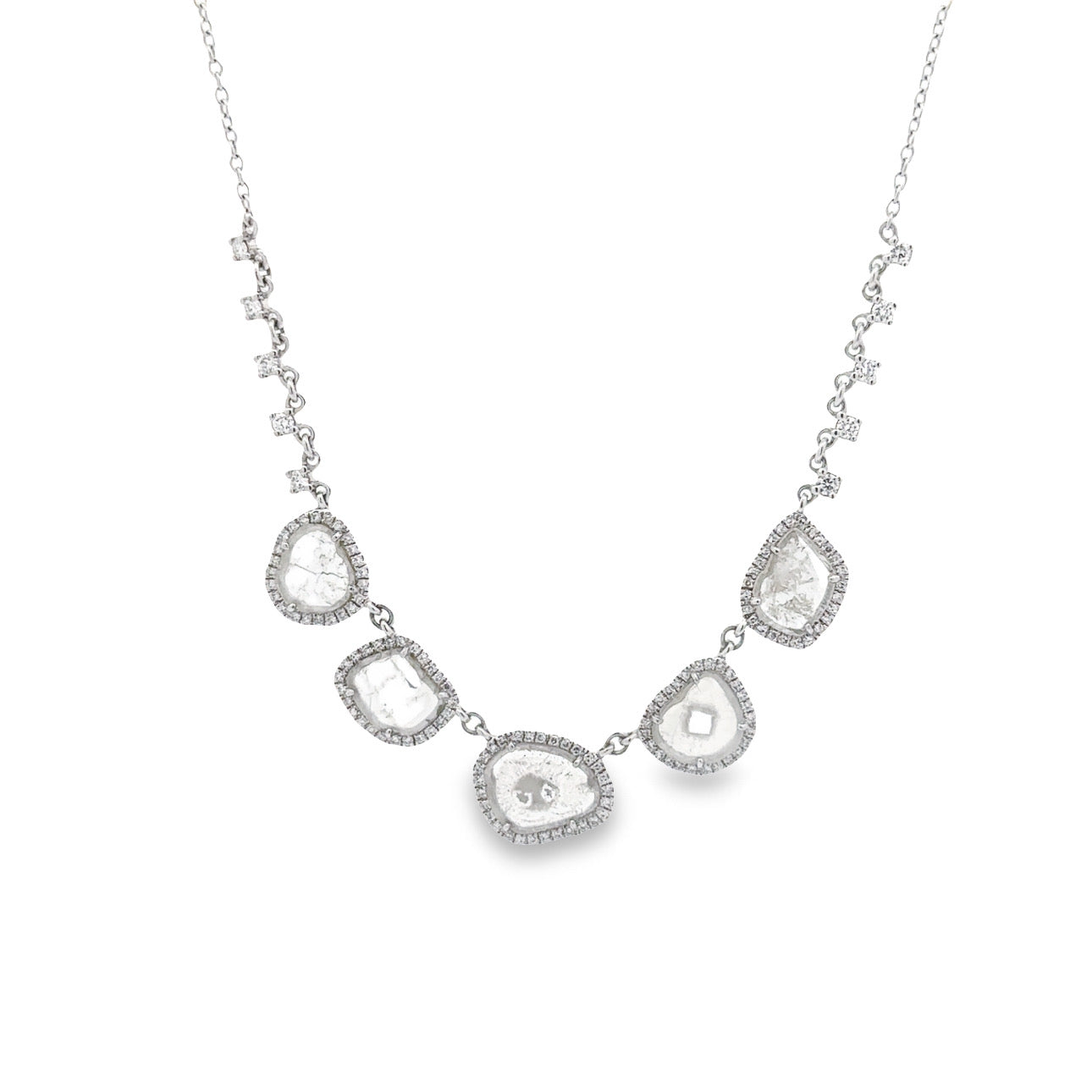 WD1052 14kt 5 Sliced Diamond Necklace