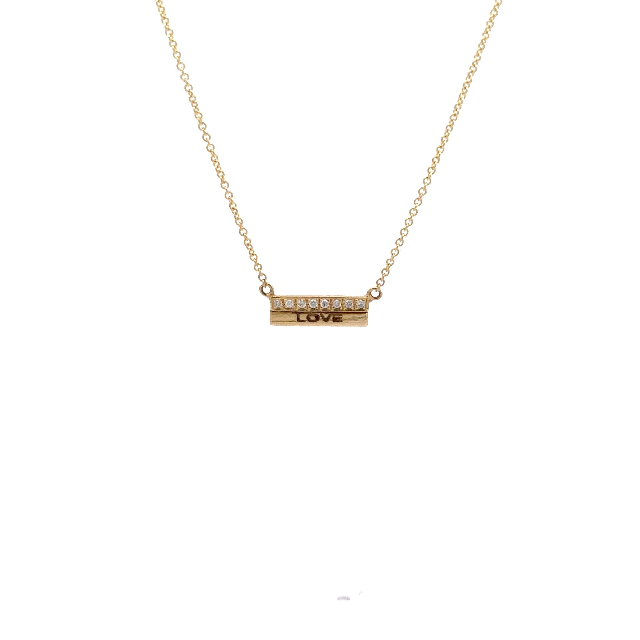 Buildon01, 14kt gold, 18in chain w loop at 16in, 2 bars one with pave one with laser or plain necklace