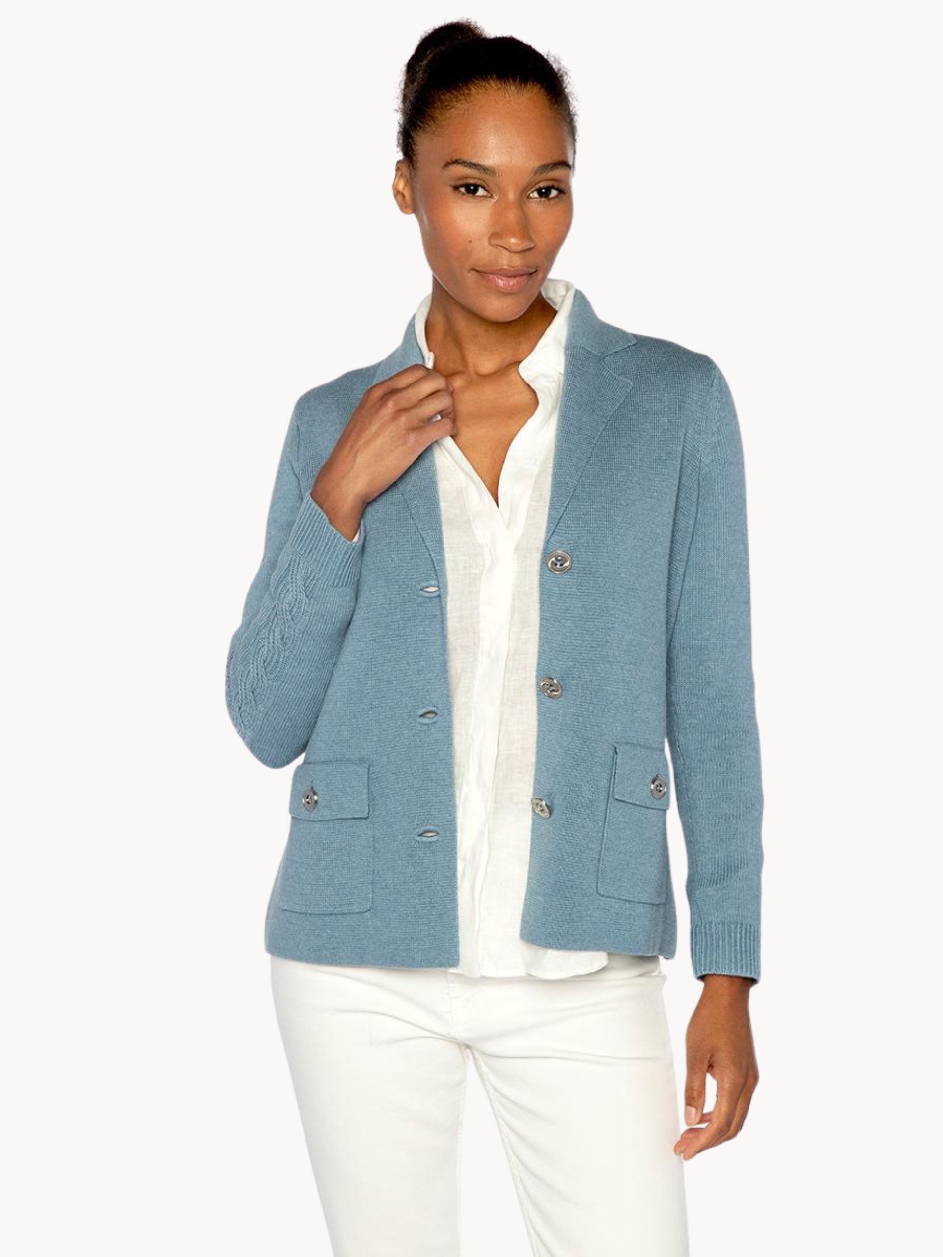 LRSG5-119c KINROSS CABLE SLEEVE NOTCH COLLAR CARDIGAN
