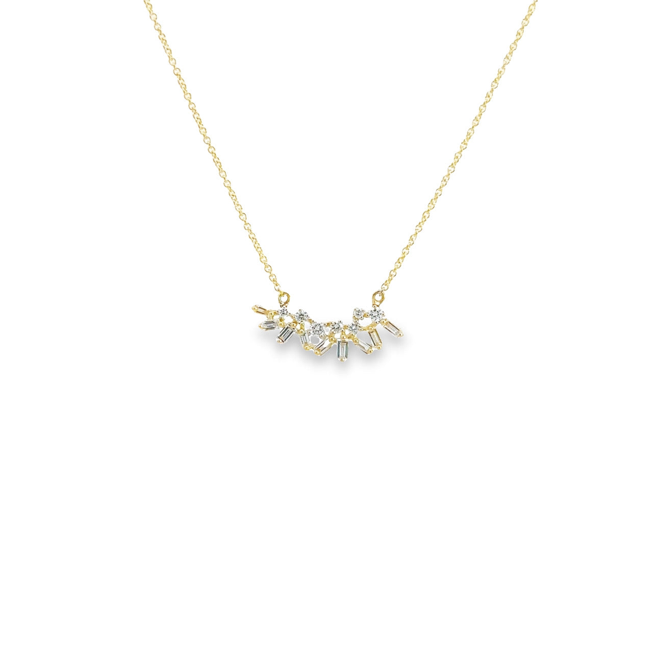 WD1225 14kt Yellow Gold Diamond Baguette Necklace