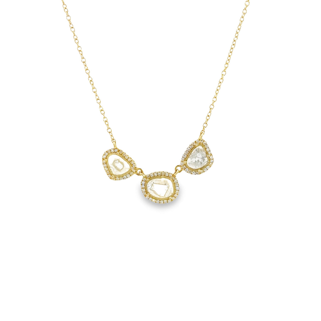 WD1226 14kt Yellow Gold 3 sliced Diamond Necklace