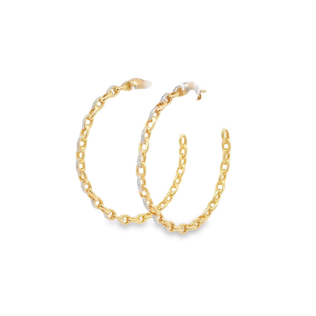 WD1236 14kt Gold Link Chain Hoop Earring with Diamond Detail