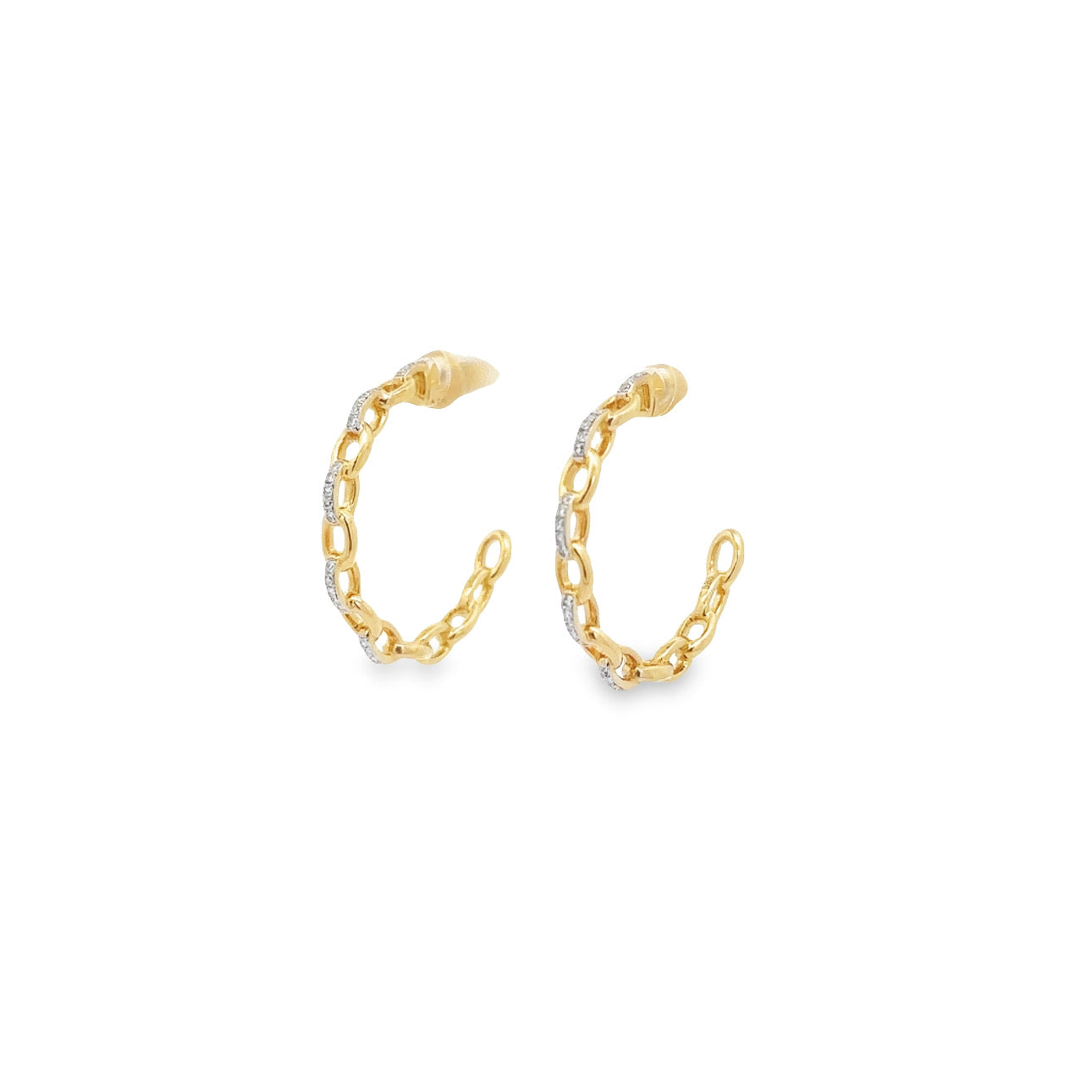 WD1237 14kt Gold Link Chain Hoop Earring with Diamond Detail