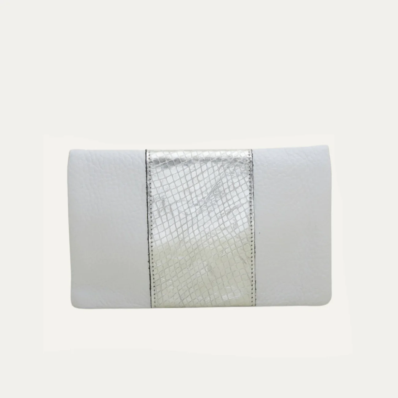 WHT/SLVMET/AMAL/BB Belt Bag | White + Silver Metallic Snake Print Stripe "The Amal"