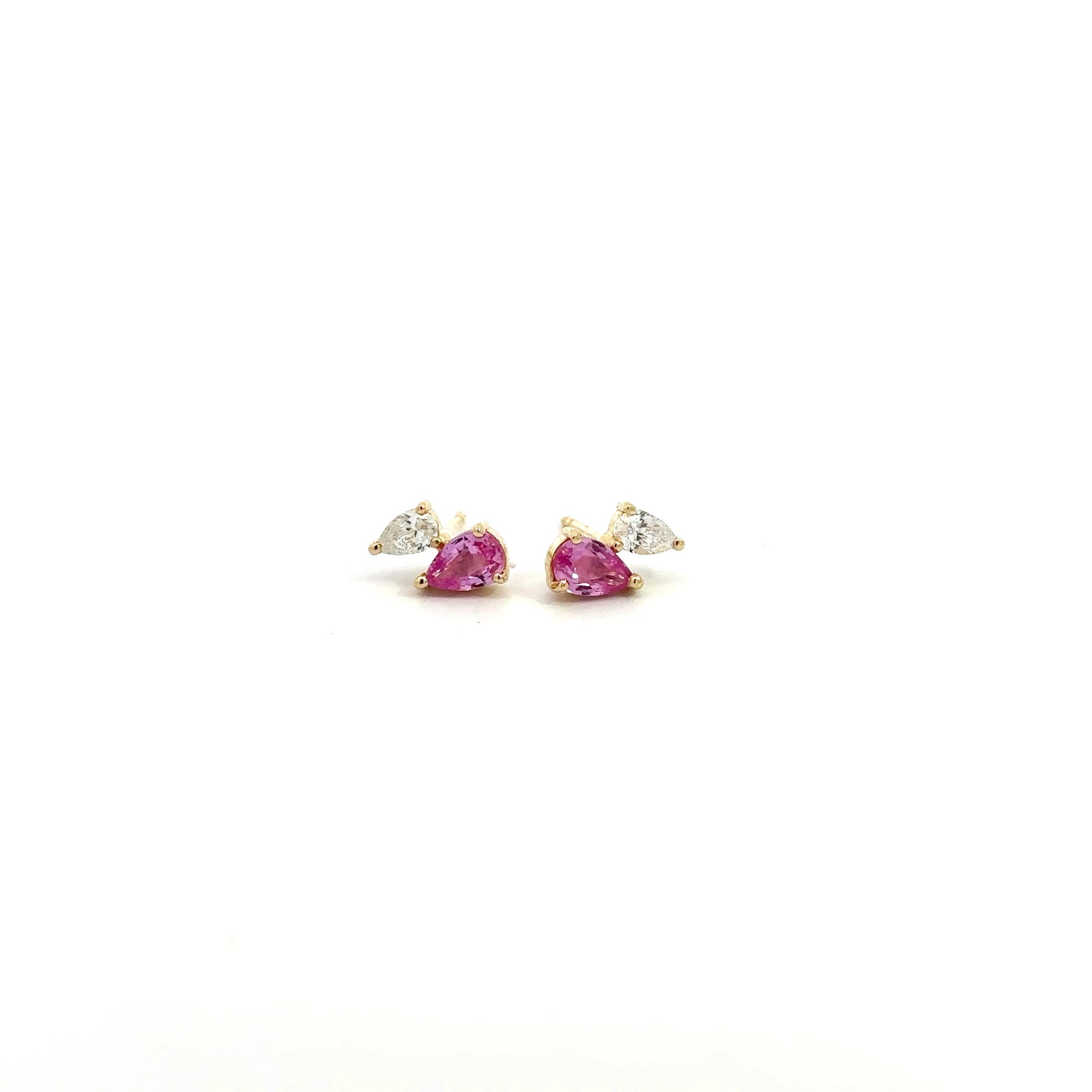WD1130 14kt gold pearshaped pink sapphire and pear shaped diamond earrings