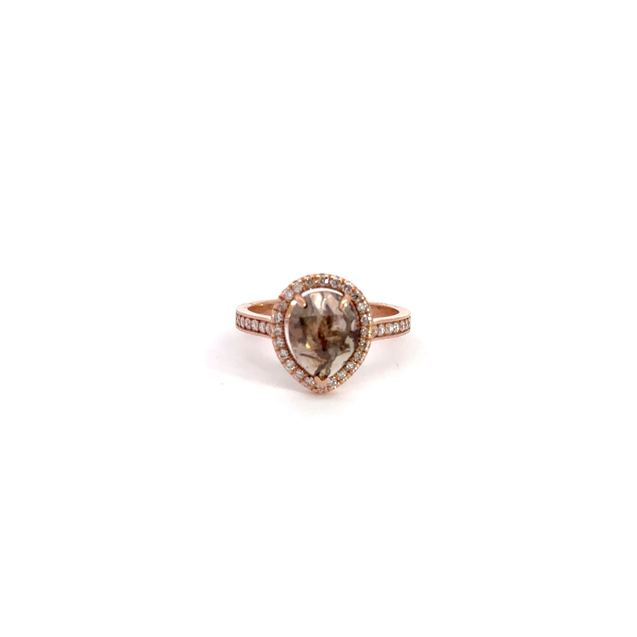 WD1127 14kt Pear shape, Rose Cut, Raw Diamond Ring