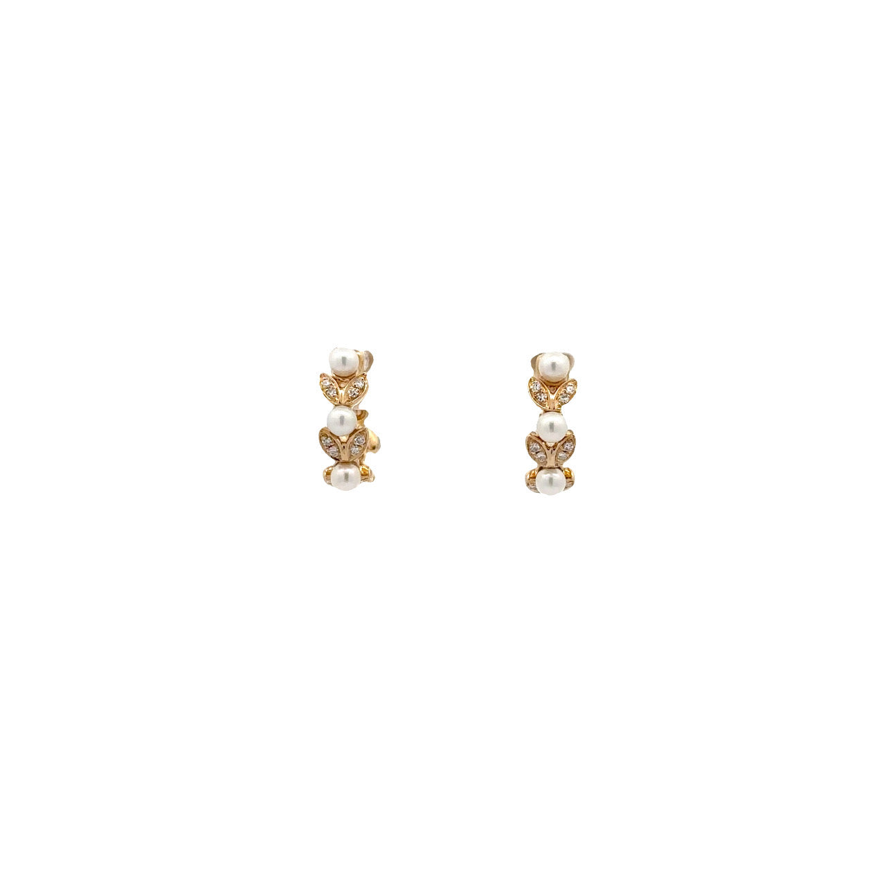 WD1171 14kt Gold Diamond & Seed Pearl Hoops