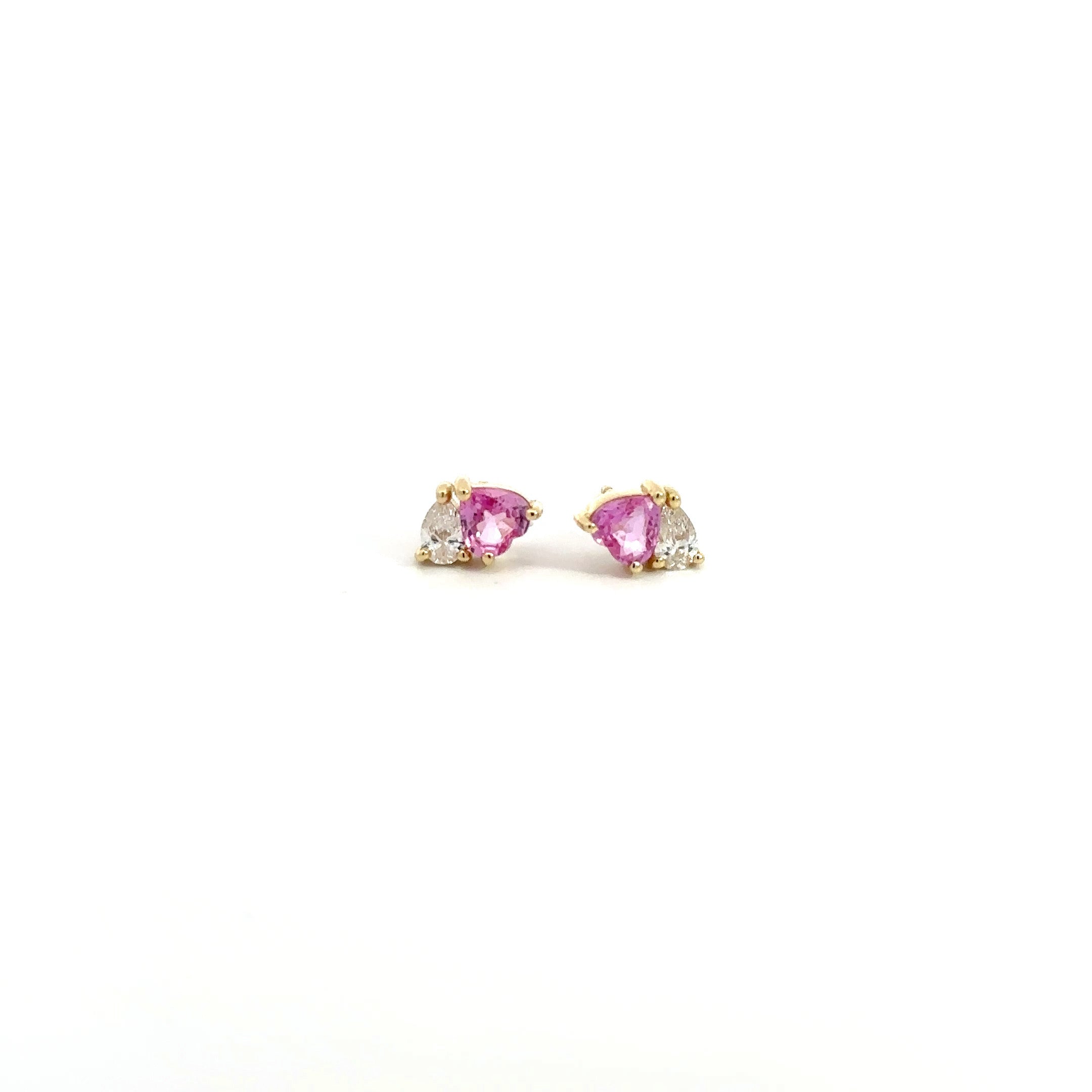 WD1129 14kt gold Heart shaped pink Sappire and diamond stud earrings