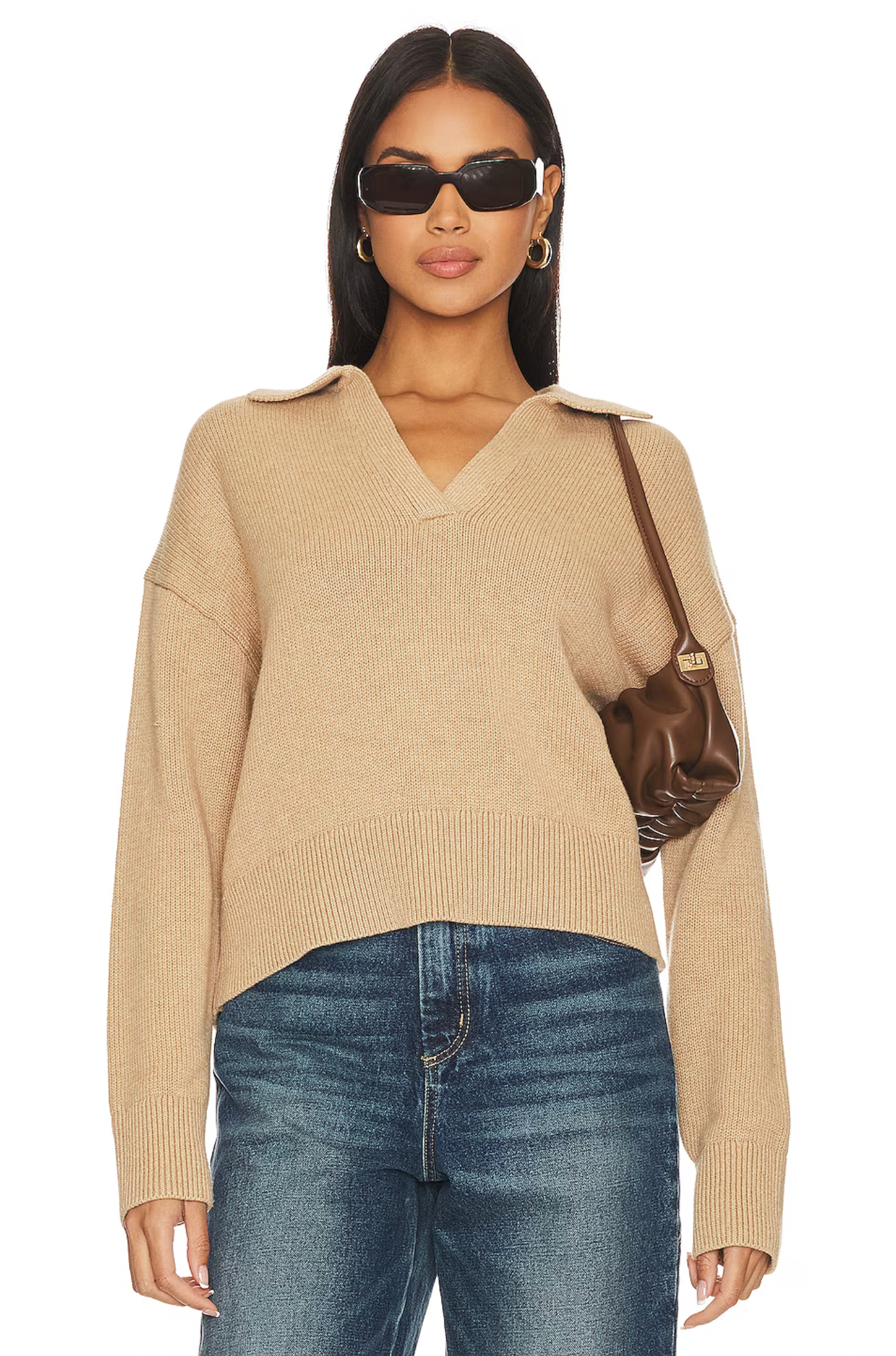 LUCIE05c Velvet Polo Sweater