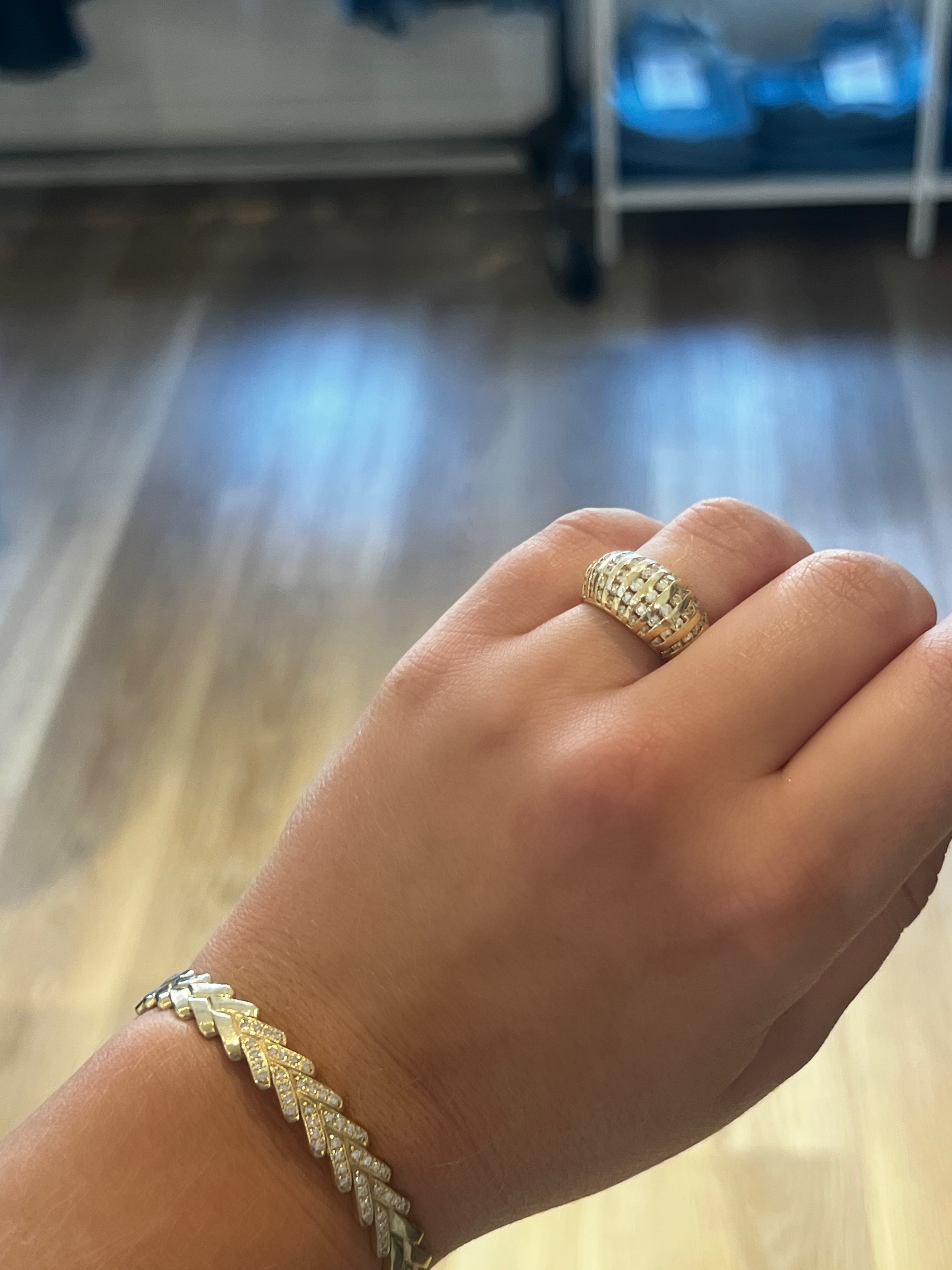 352233 14kt gold dome ring with channel set diamonds