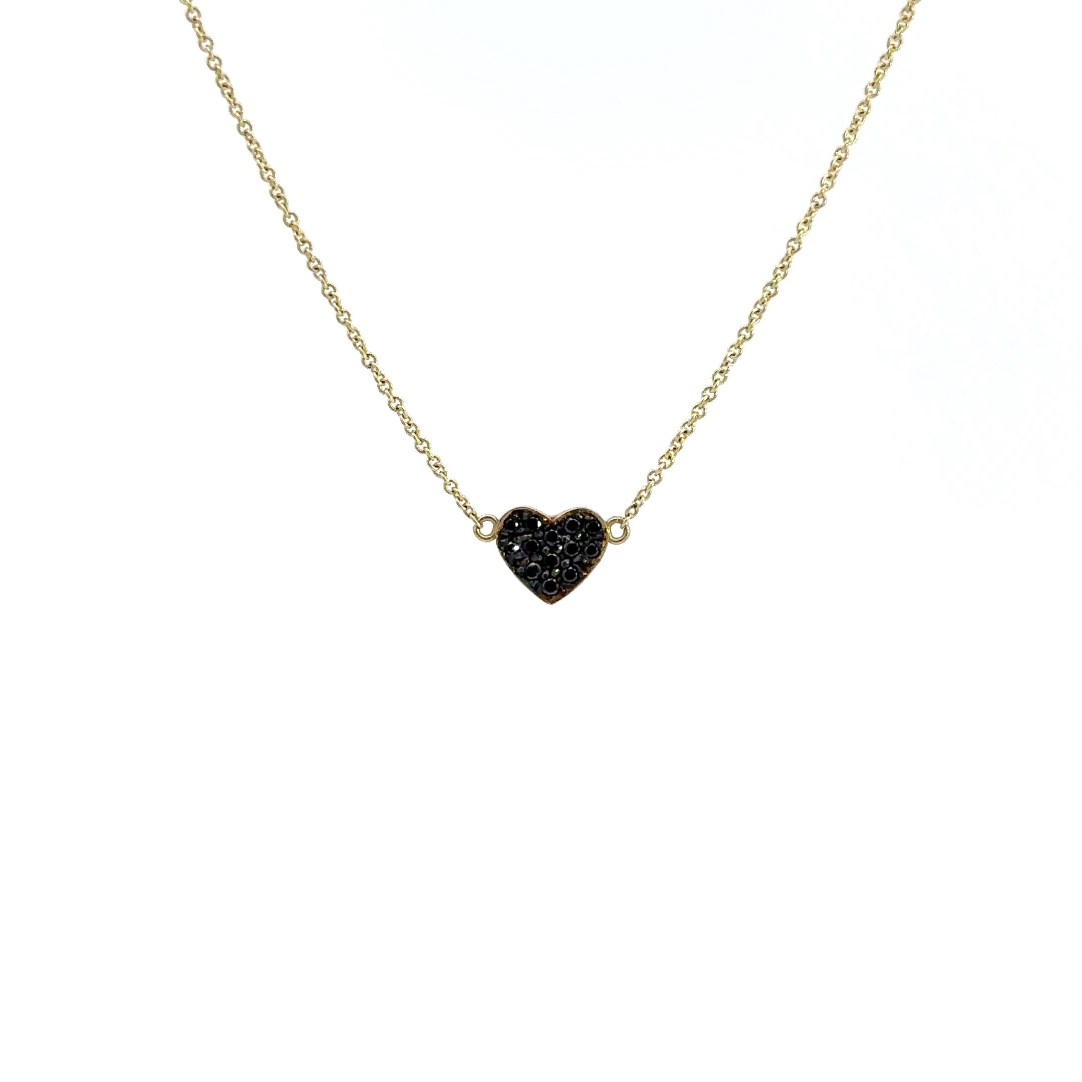 WD1230 14kt Yellow Gold Black Pave Diamond Heart Necklace