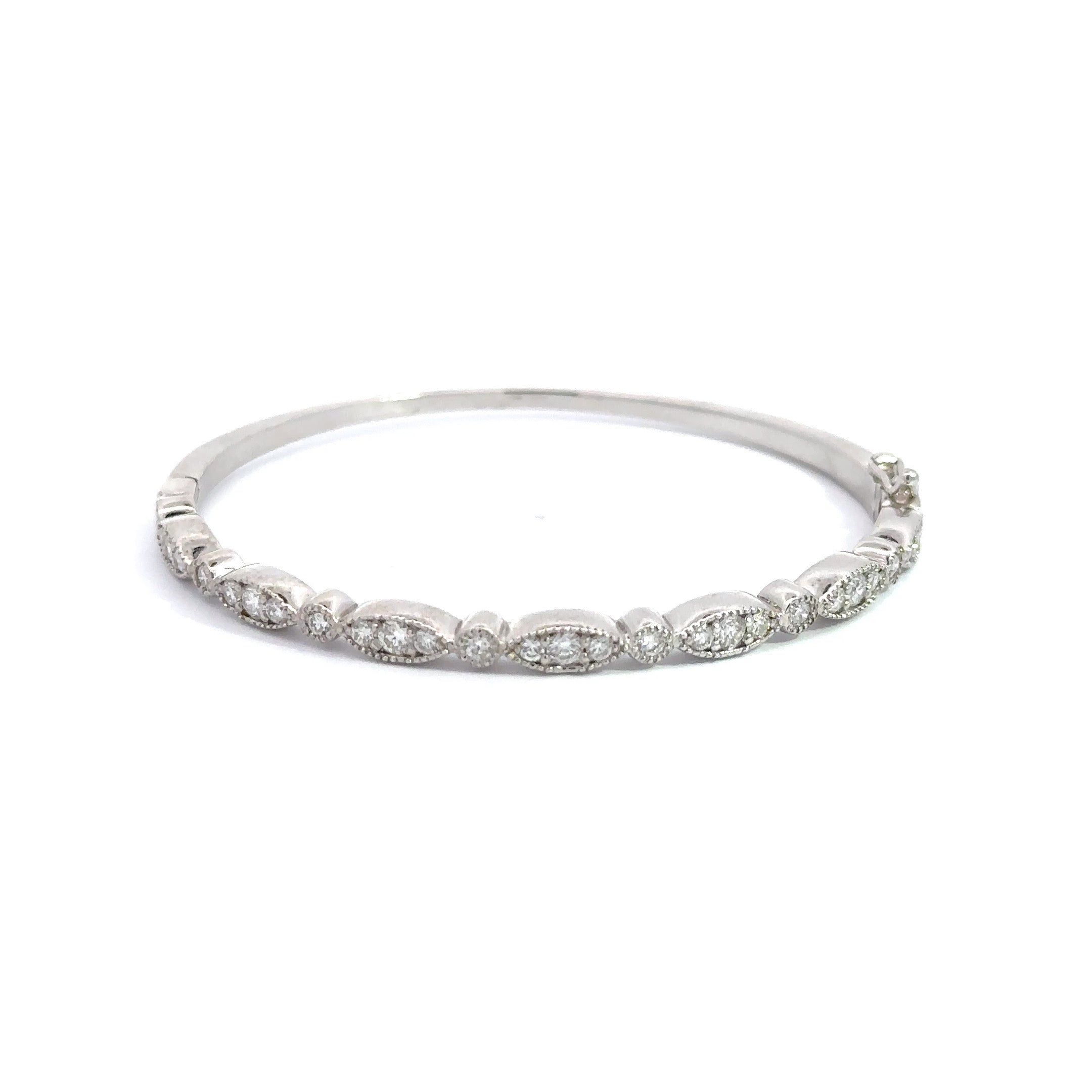 WD1073 14kt Marquise and Round Diamond Cuff Bangle