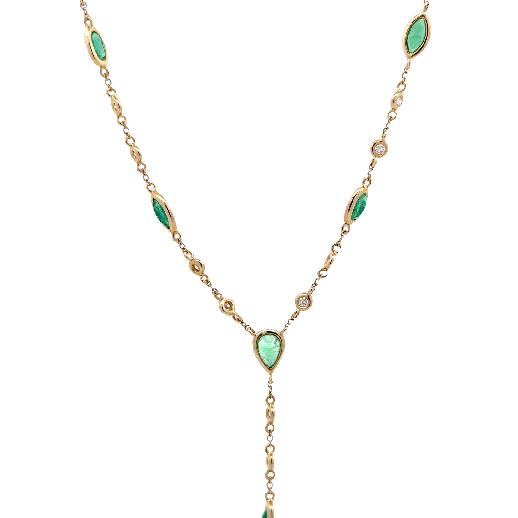 WD1250 14kt Gold Lariat Necklace with Diamond and Green Emeralds