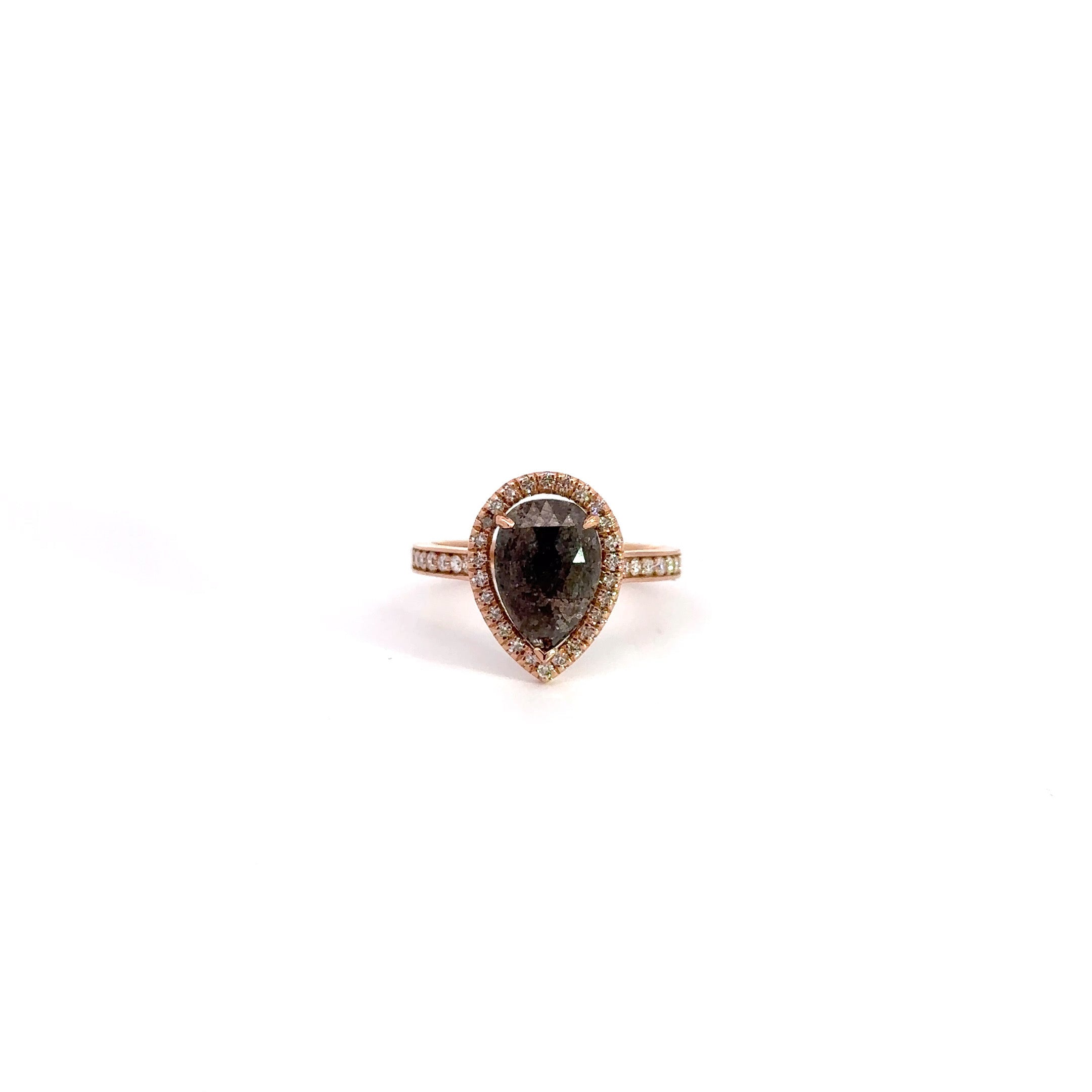 WD1126 14kt Pear shape, Rose Cut, Raw Diamond Ring