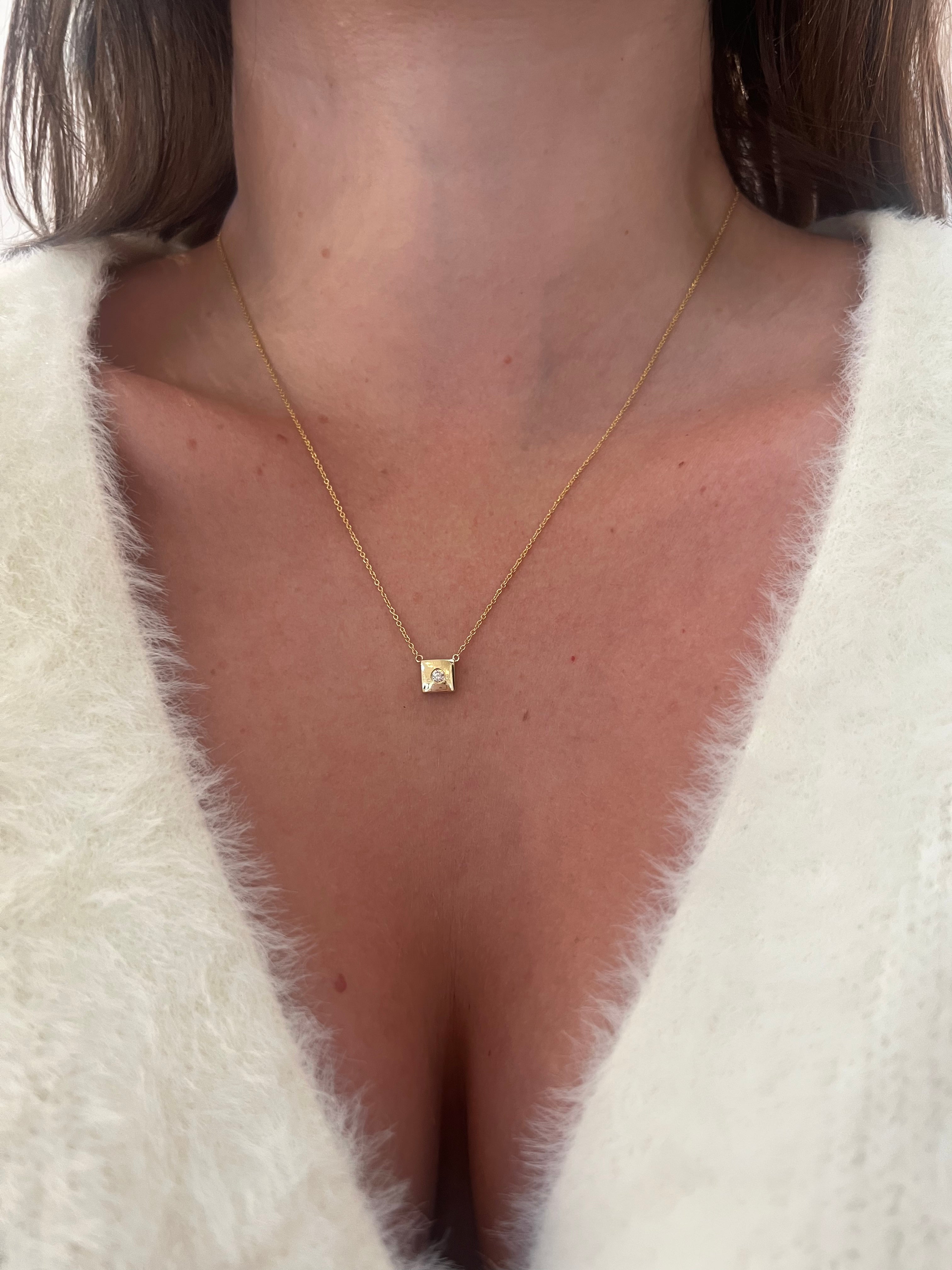 WD1842 14kt Gold Square Bezel with Diamond Center Necklace