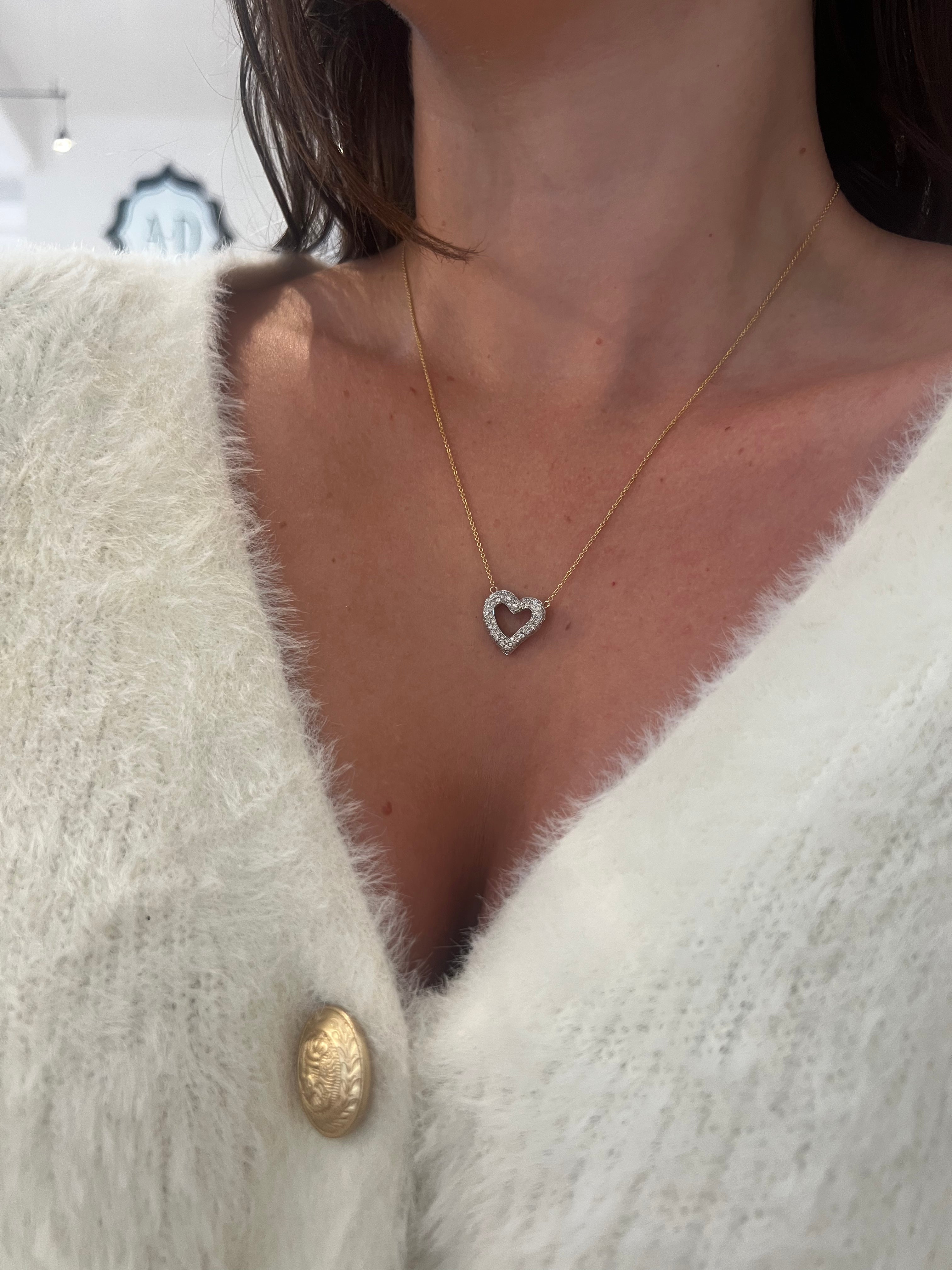 WD1841 14kt Gold Pave Diamond Open Heart Necklace
