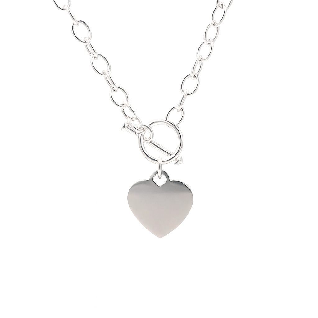 SSICB301-17 Sterling Silver 4.5mm Oval Link Necklace with Engraveable Heart