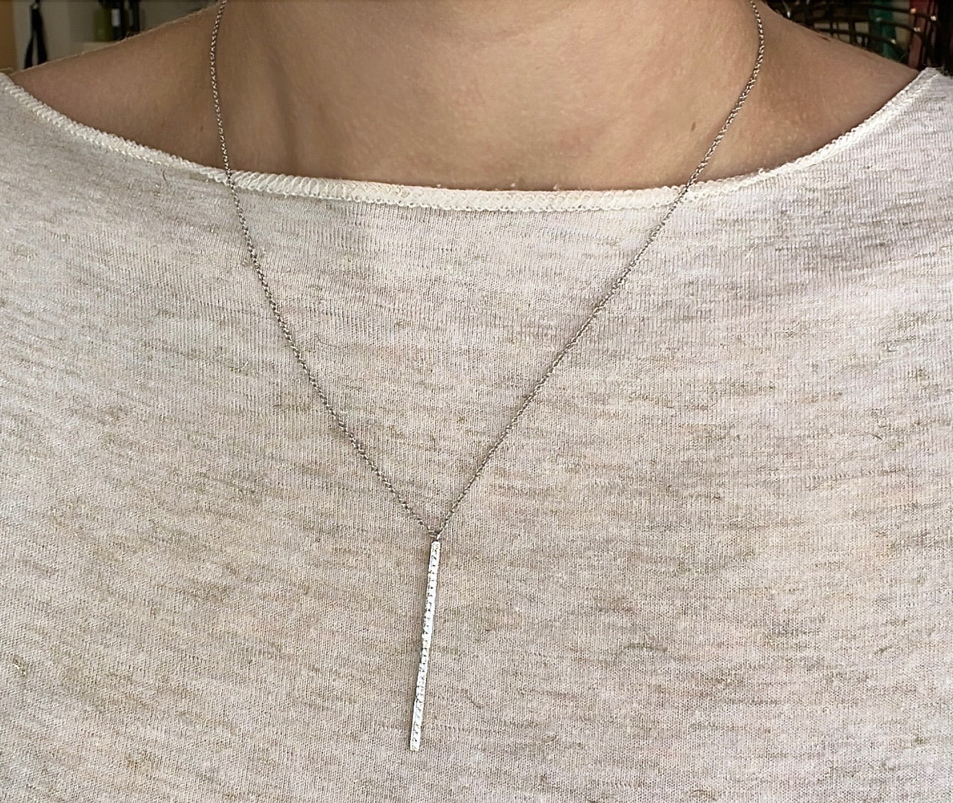 WD1800 14kt Gold Pave Vertical Bar Necklace