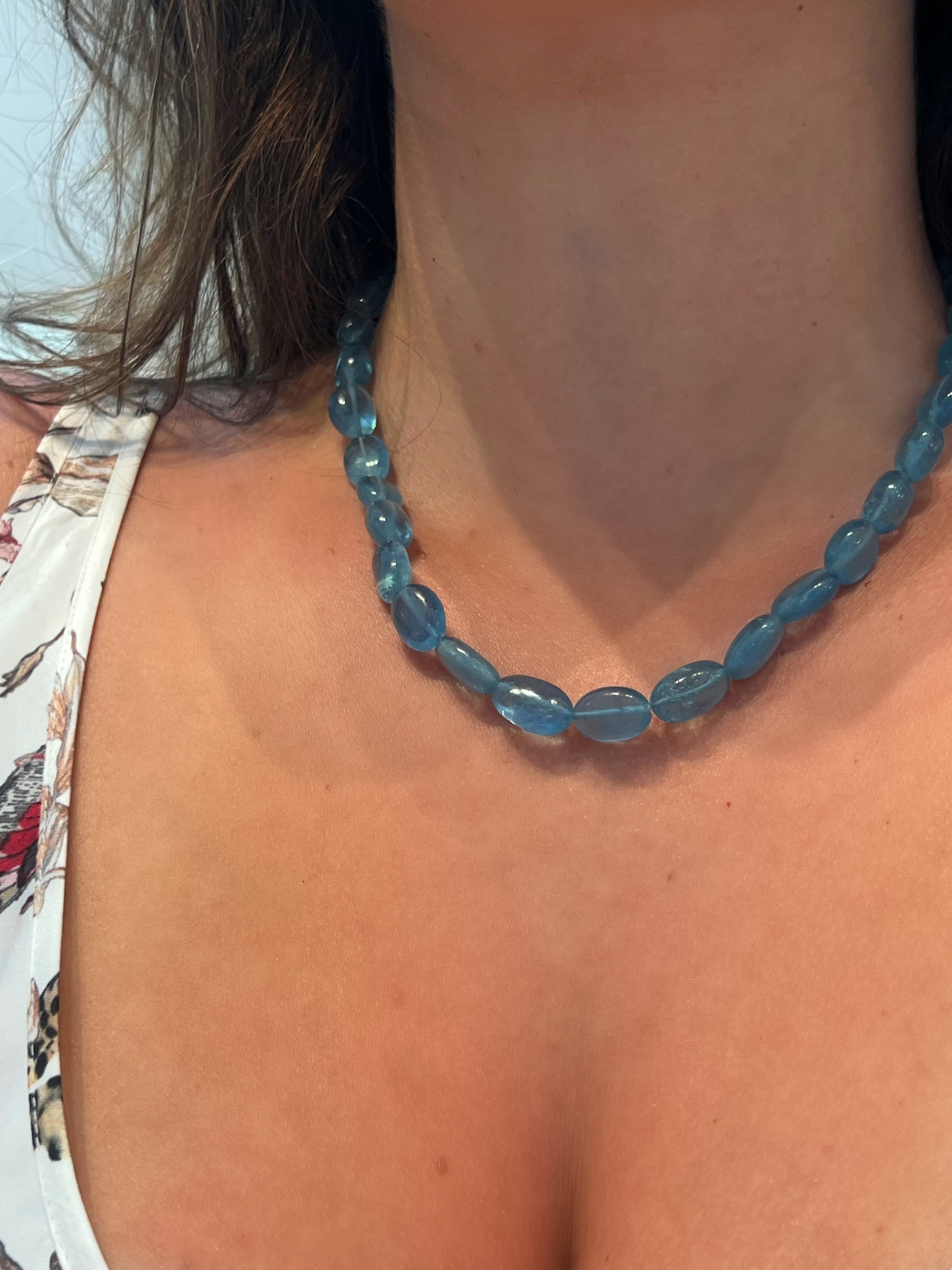 WD1933 Aqua Beaded Necklace — 14K Yellow Gold