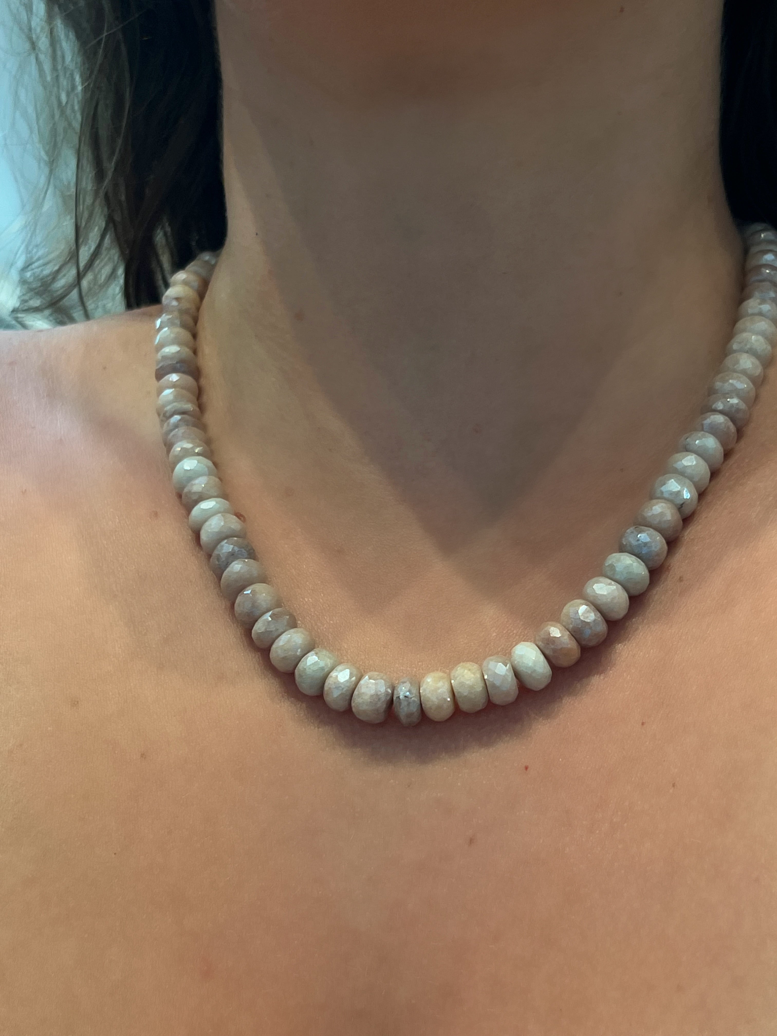 WD1940 Moonstone Beaded Necklace (AB Finish) — 14K Yellow Gold