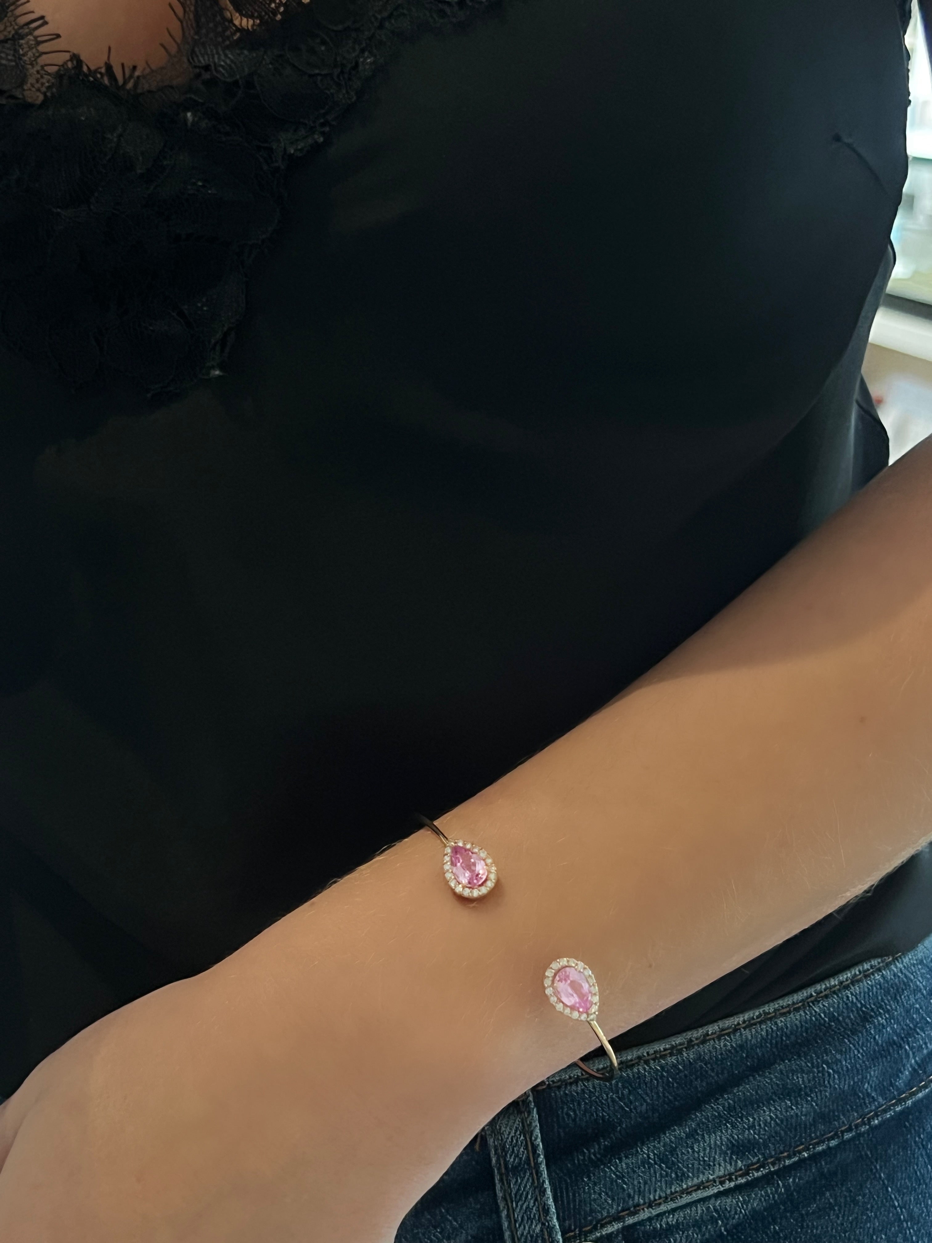 WD1870 14kt Rose Gold Pink Zircon with Diamond Halo Cuff Bracelet