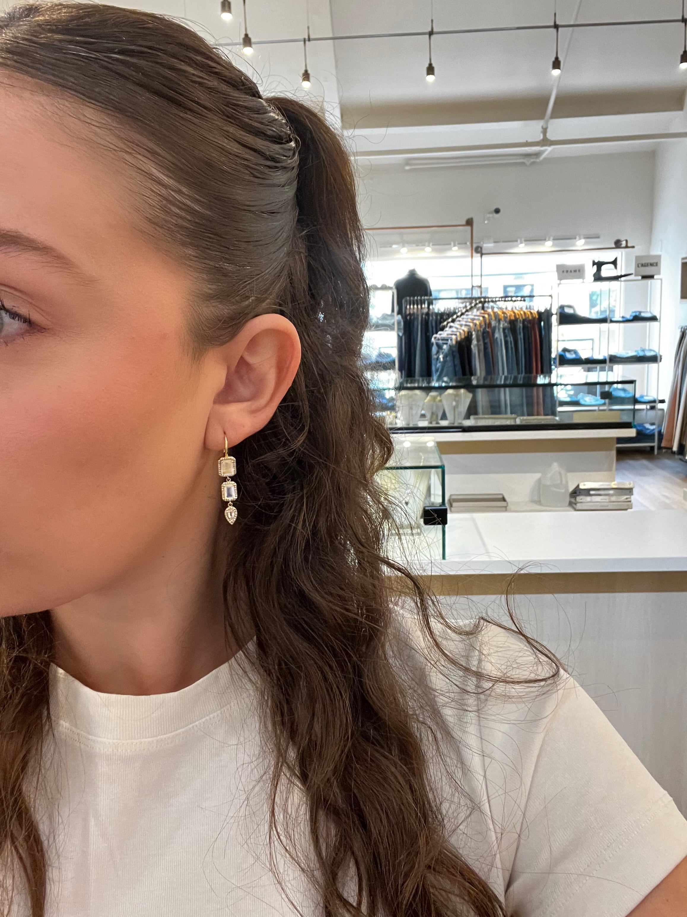 Wd1809 14kt Gold Multi-shaped Moonstone Earrings with Diamond Halos