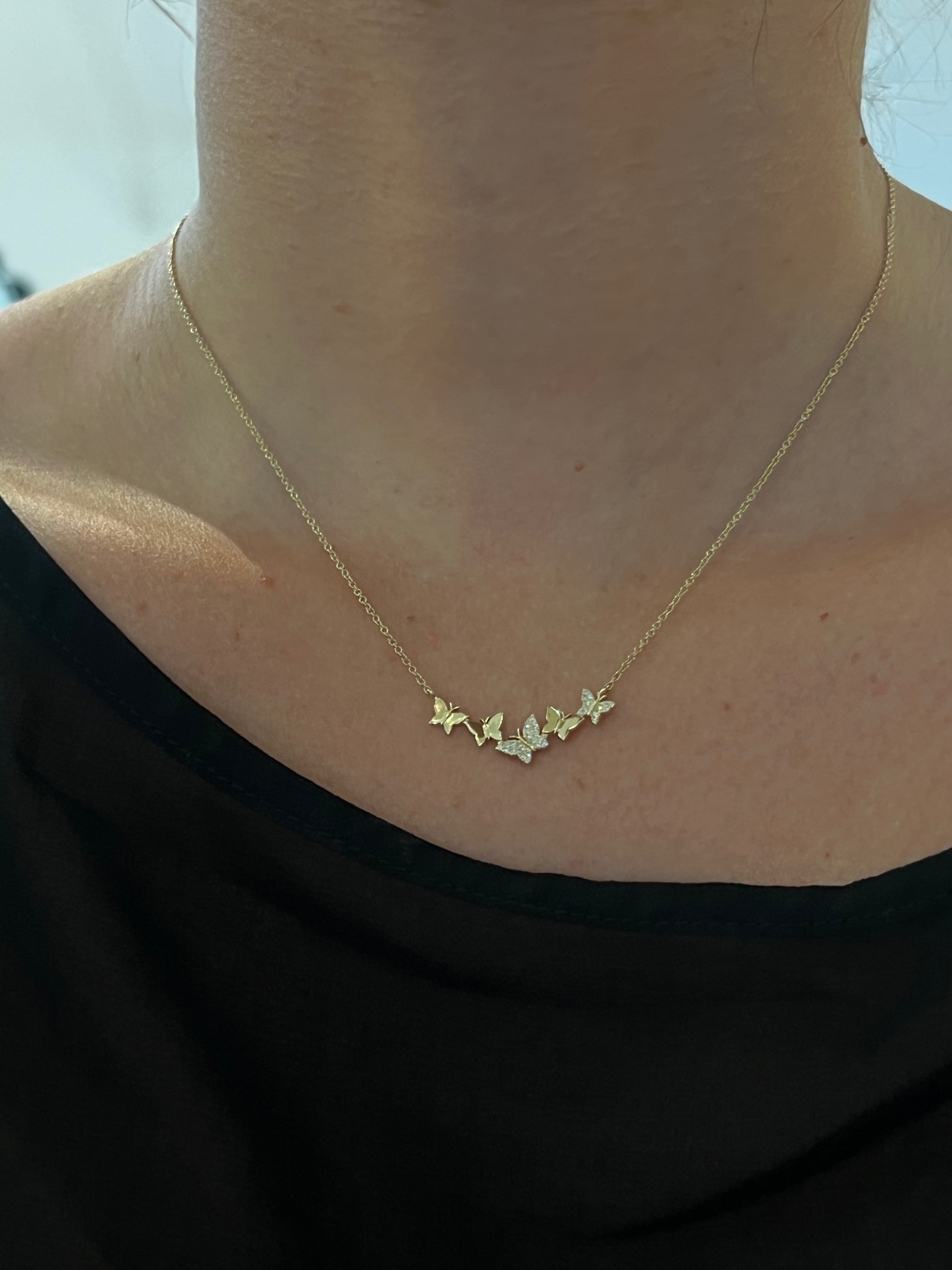 WD1919 14kt Yellow Gold and Diamond 5 Butterfly Necklace