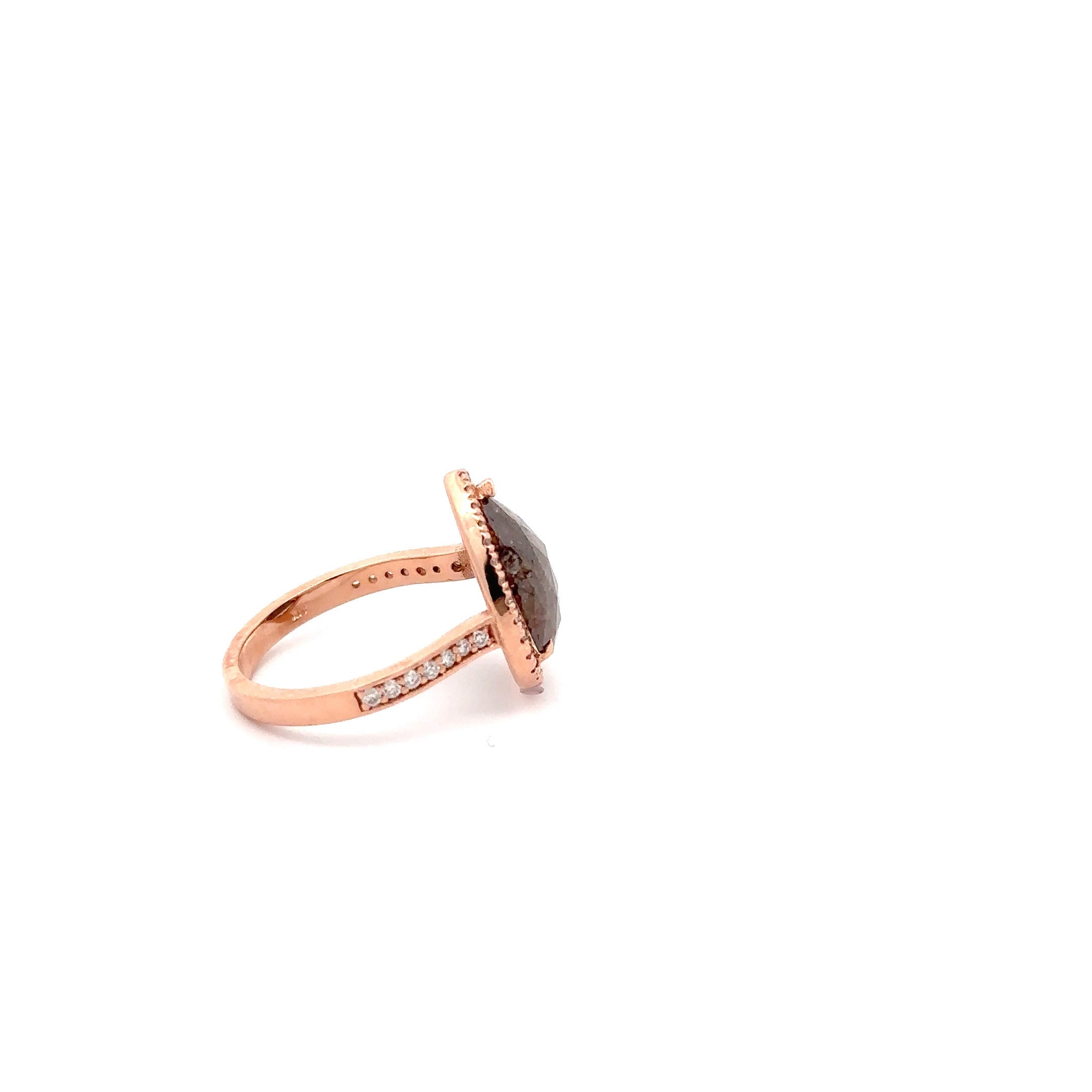 WD1124 14kt Pear shape, Rose Cut, Raw Diamond Ring