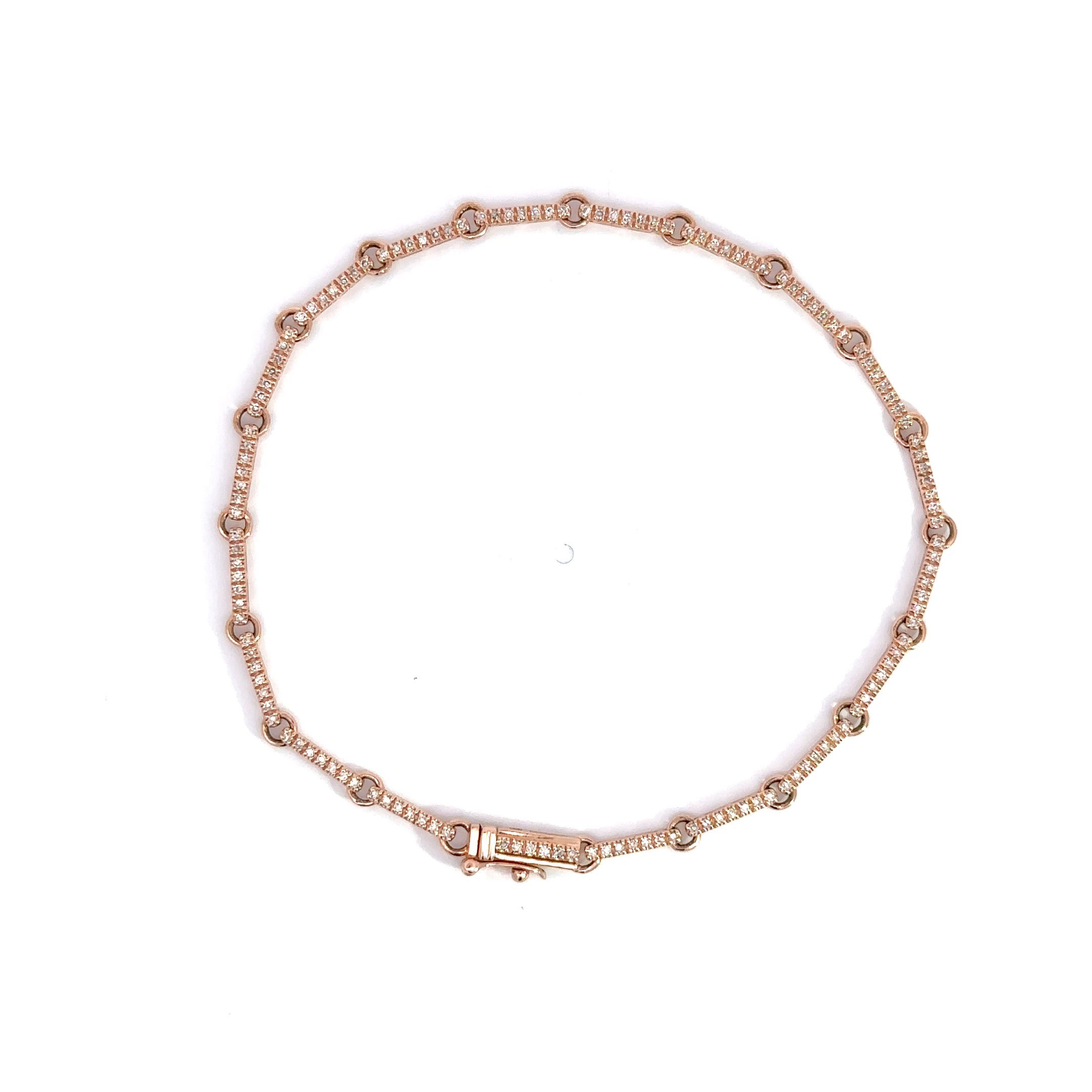 WD746 14kt gold bar link bracelet detailed with pave set diamonds