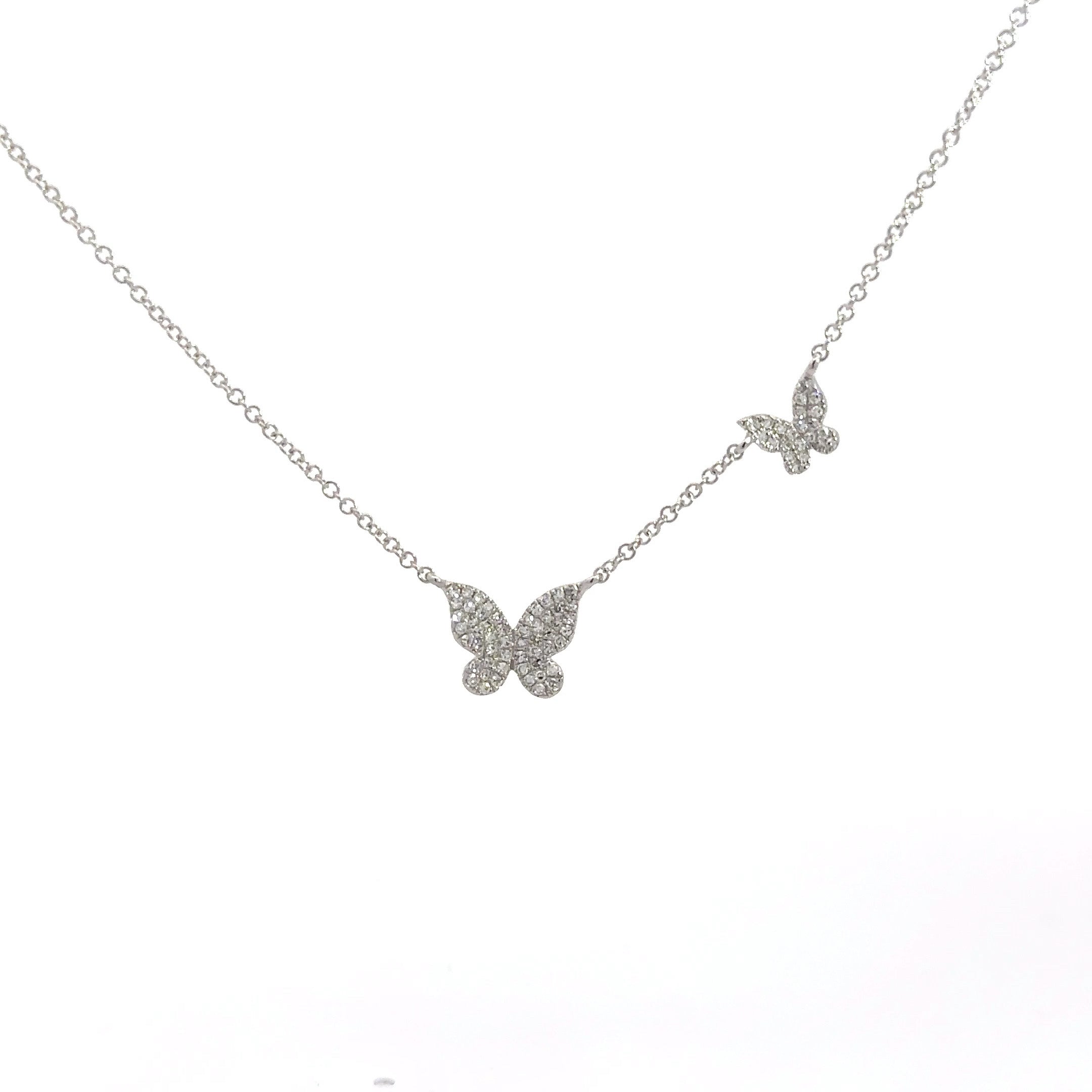 Wd1102 14kt Double diamond Butterfly Necklace