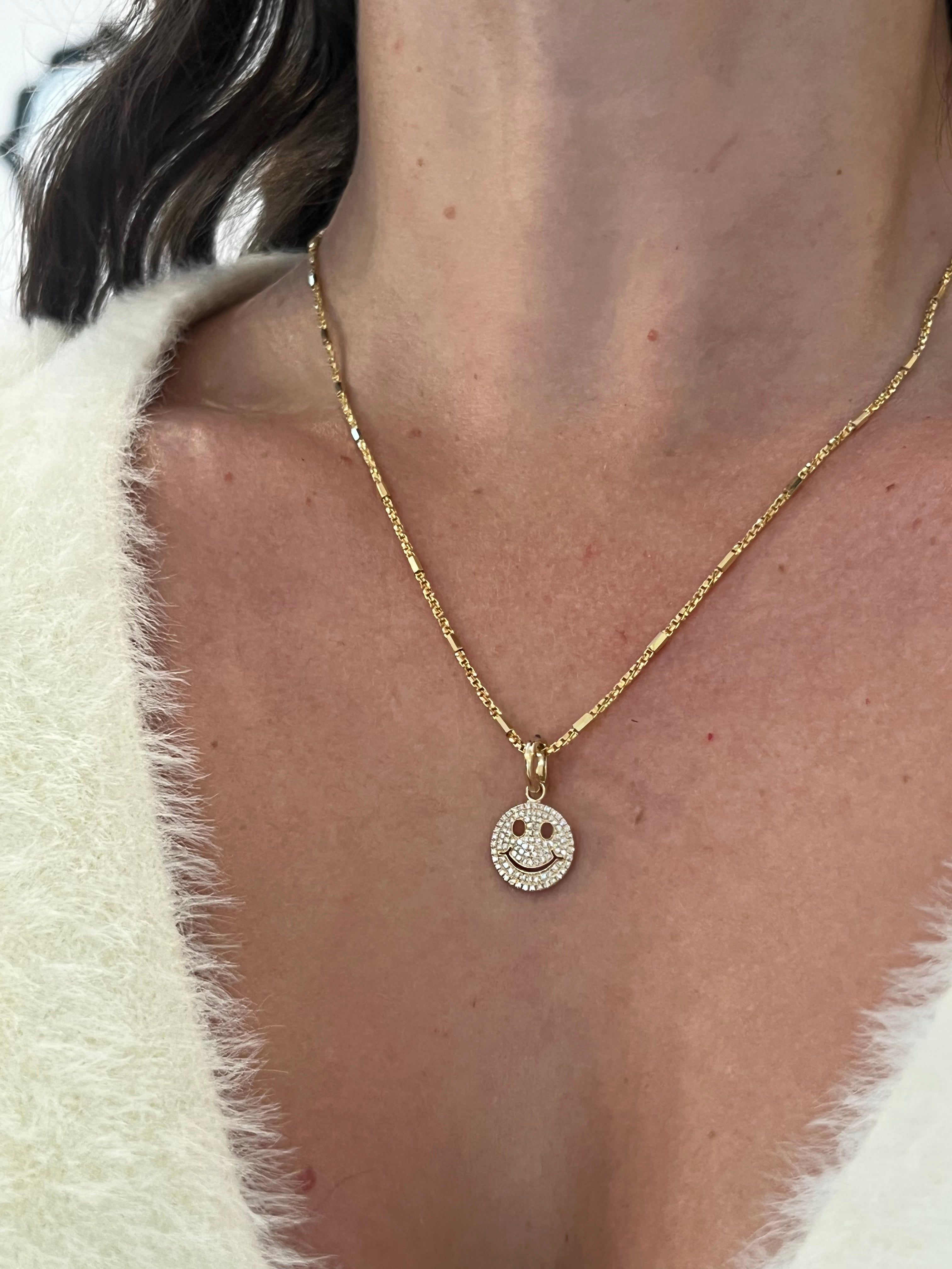 WD1828 14kt Gold Large Diamond Pave Smiley Pendant