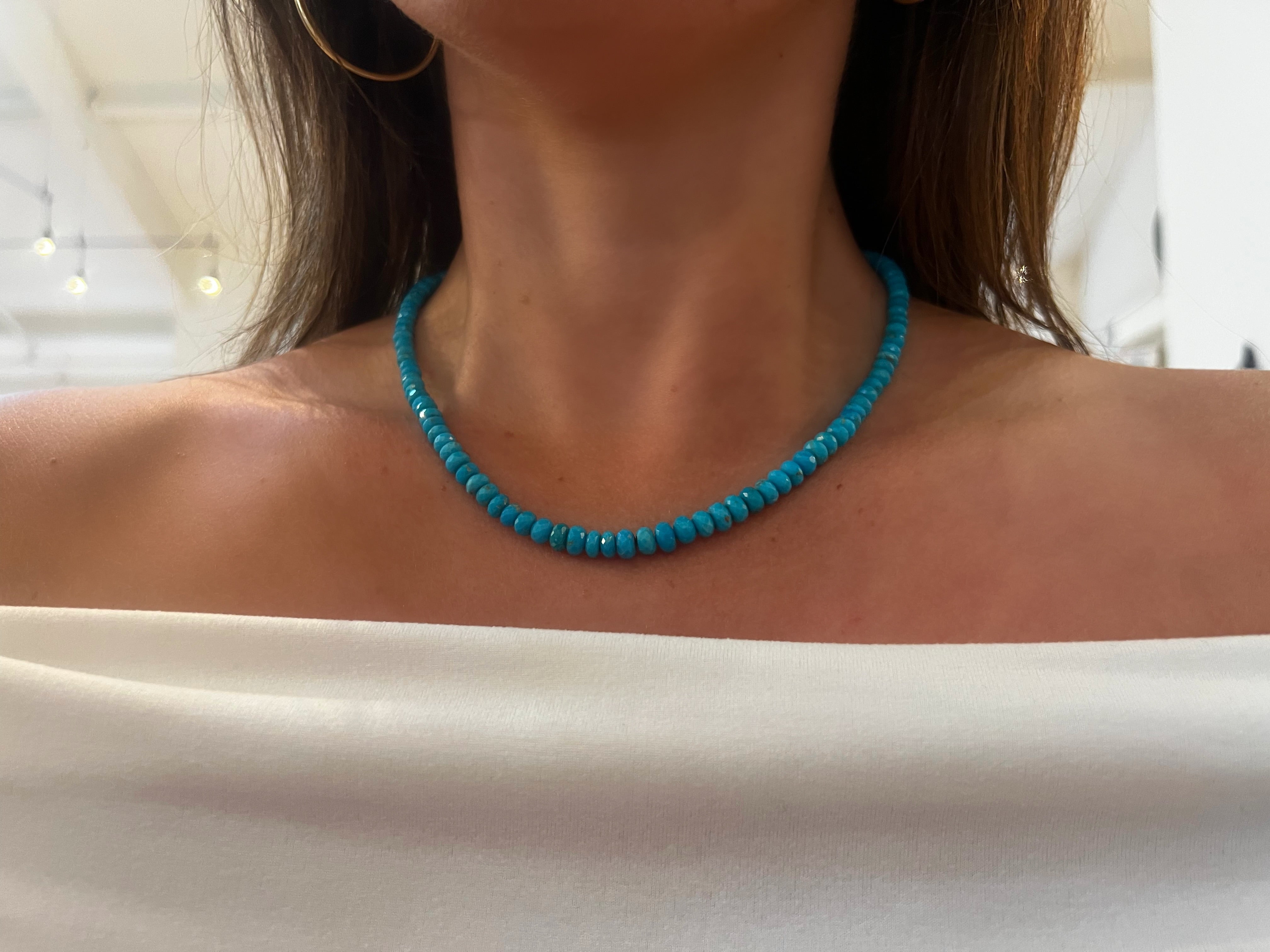 WD1931 Faceted Turquoise Necklace — 14K Yellow Gold