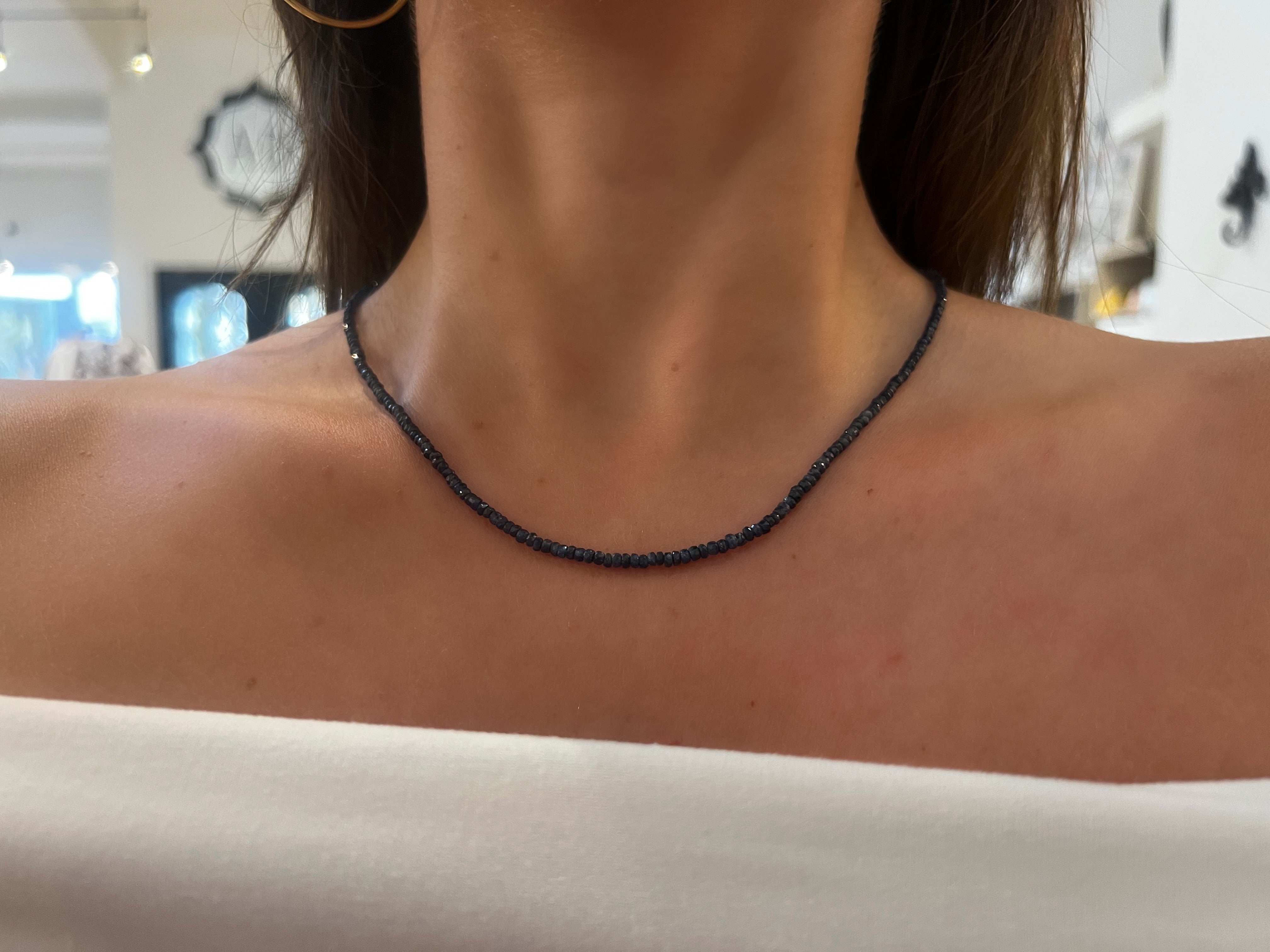 WD1923 Blue Sapphire Beaded Necklace — 14K Yellow Gold