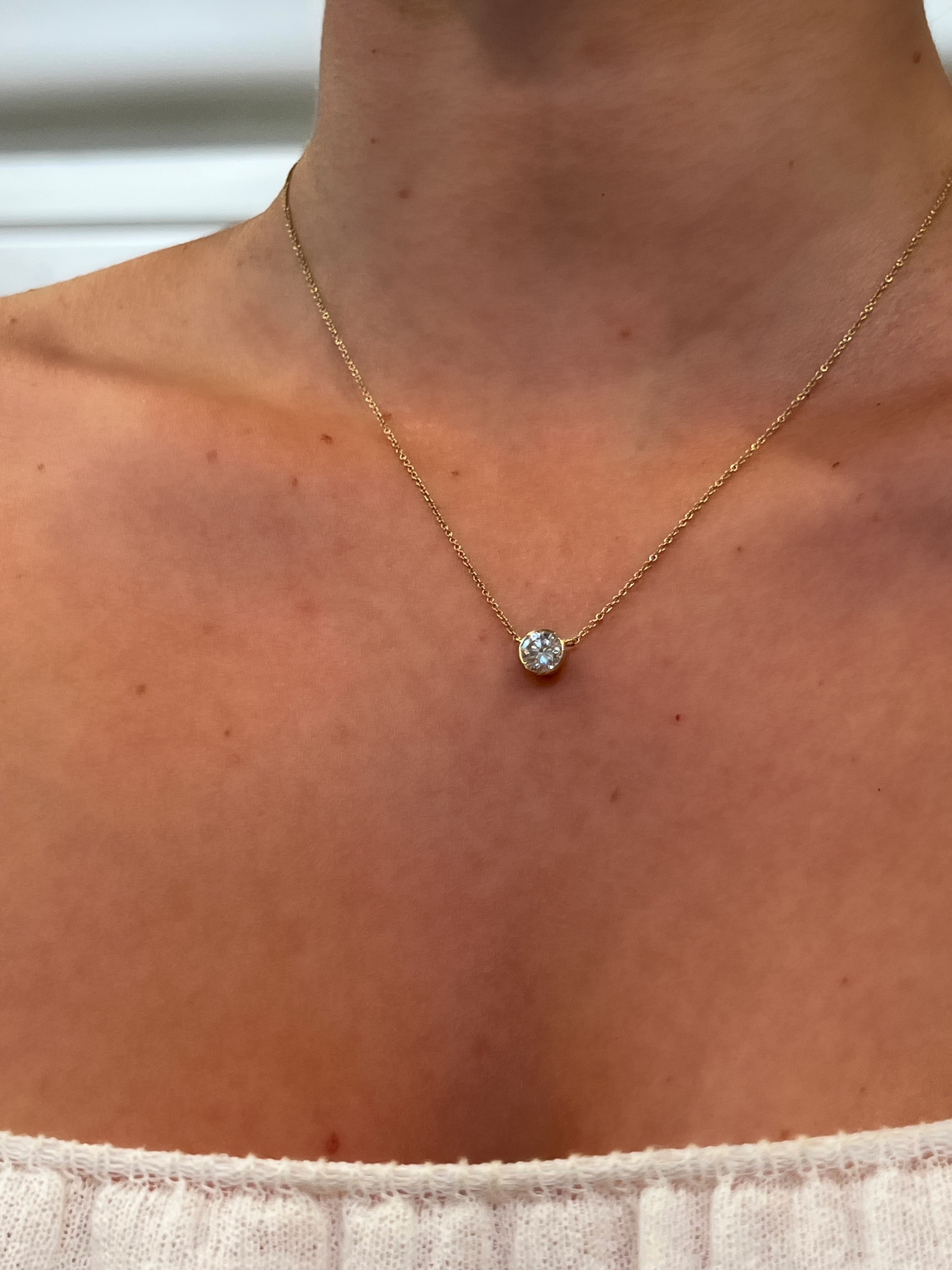WD1955 14K Gold Lab-Grown Diamond Bezel Necklace