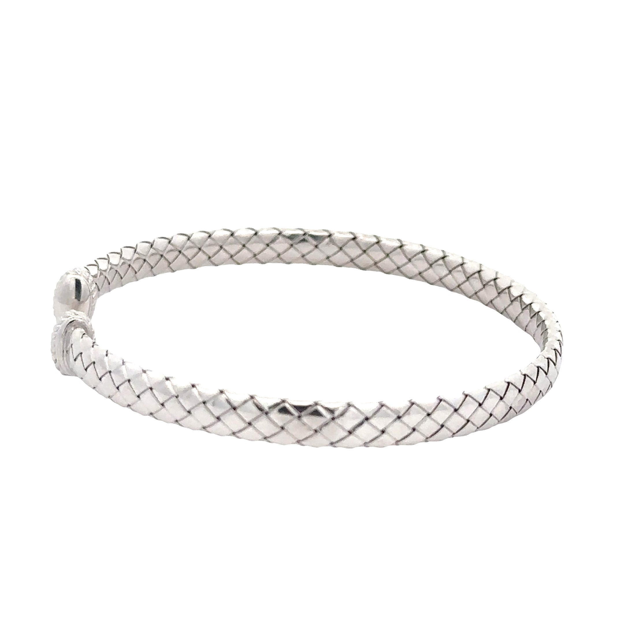 SSIBW101H Sterling Silver Rhodium Finish Basketweave Italian Cuff Bracelet