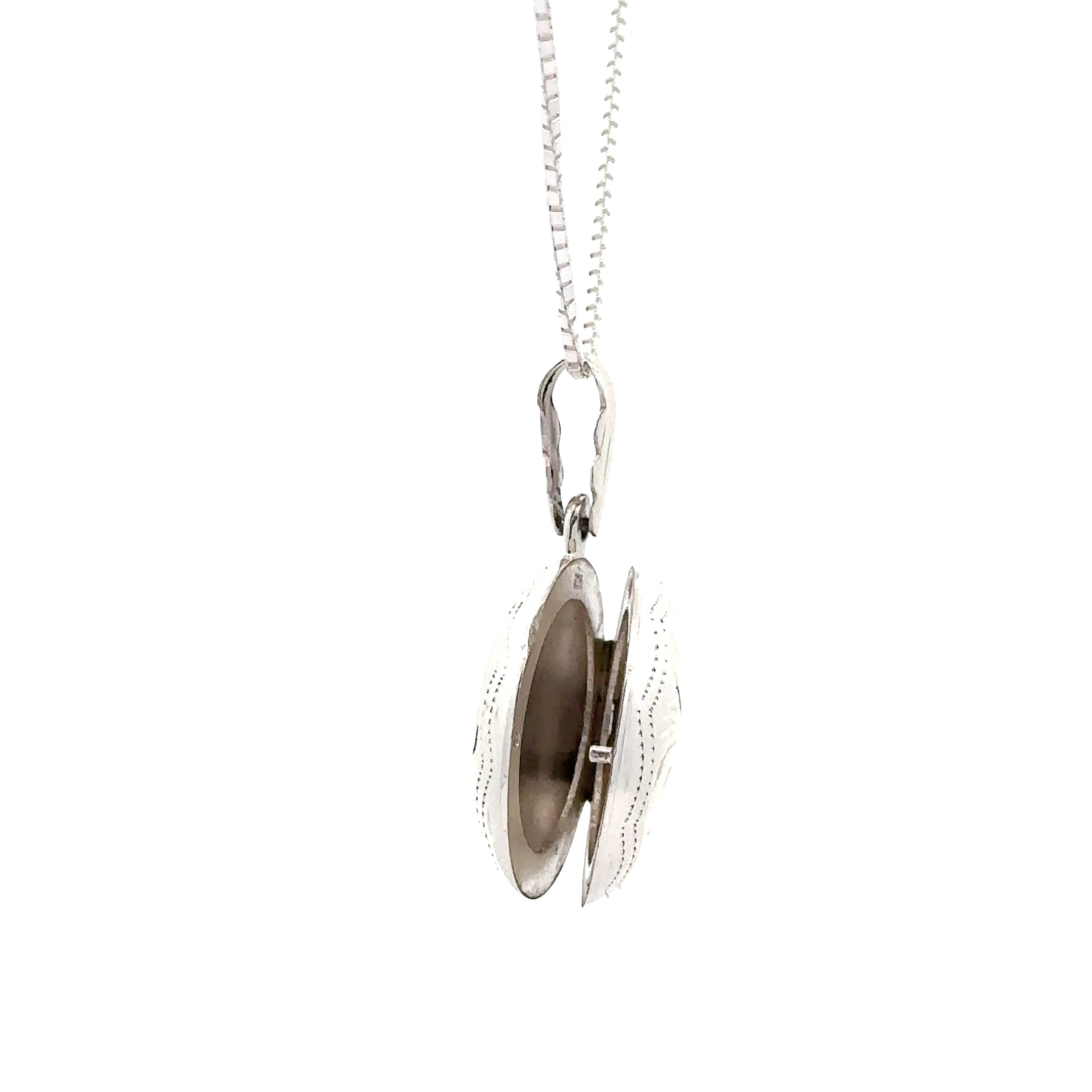 TL56-BX30-30 Italian Sterling silver Hand Engraved Locket with 18" Box Chain