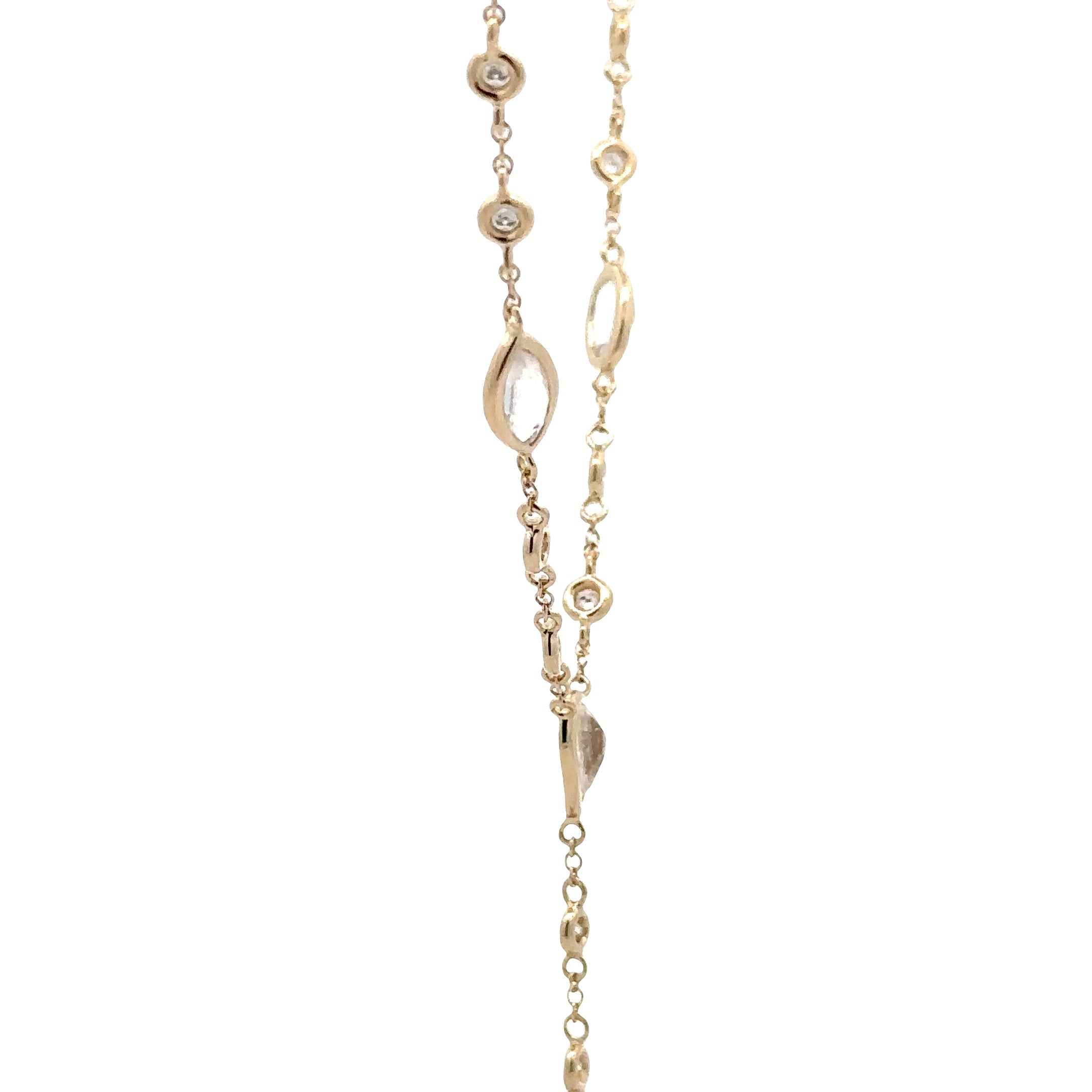 WD1871  14kt Gold, Moonstone, and Diamond Lariat Necklace