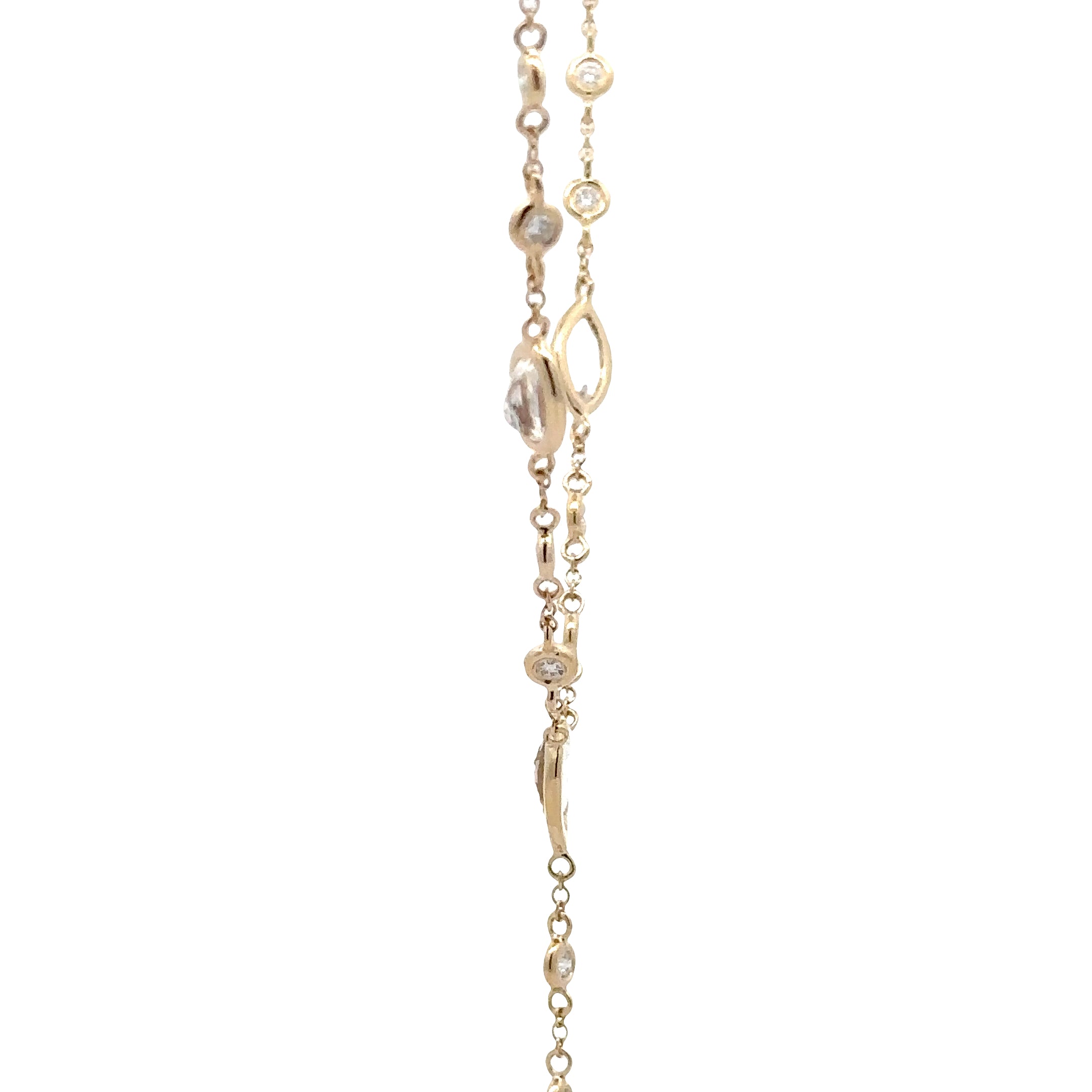 WD1871  14kt Gold, Moonstone, and Diamond Lariat Necklace