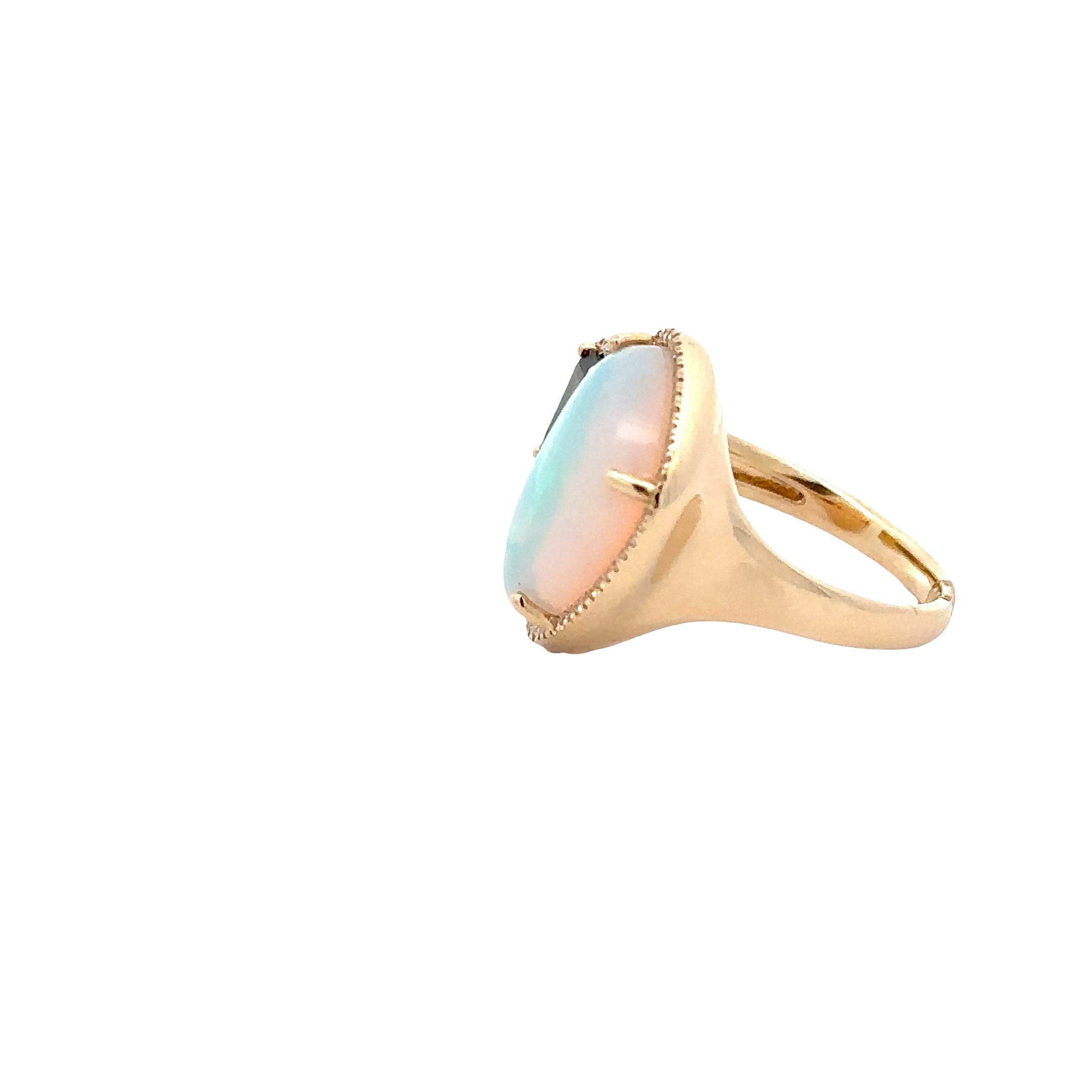 WD1884 14kt Gold Green Tourmaline and Opal Cuff Ring