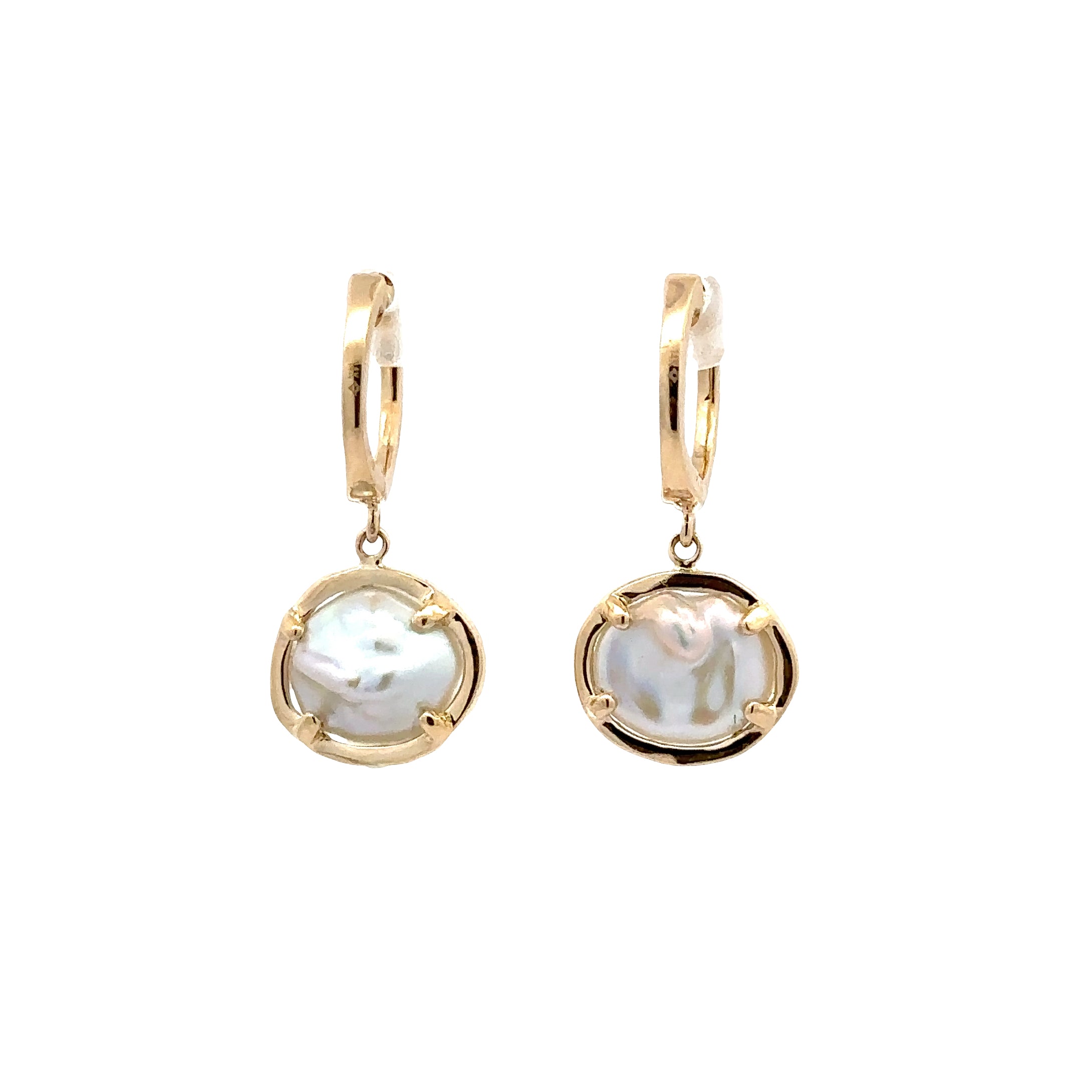 WD1912 14kt Gold Baroque Pearl Drop with Diamond Halo Earrings
