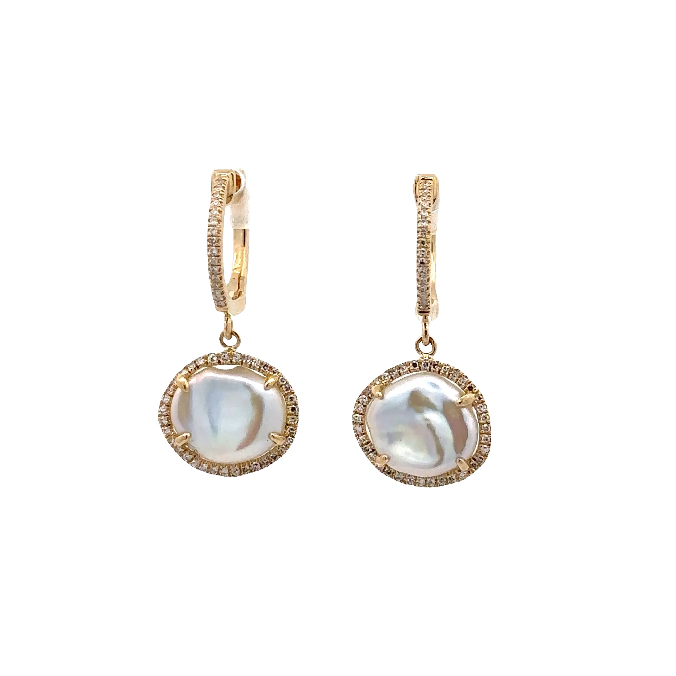 WD1912 14kt Gold Baroque Pearl Drop with Diamond Halo Earrings