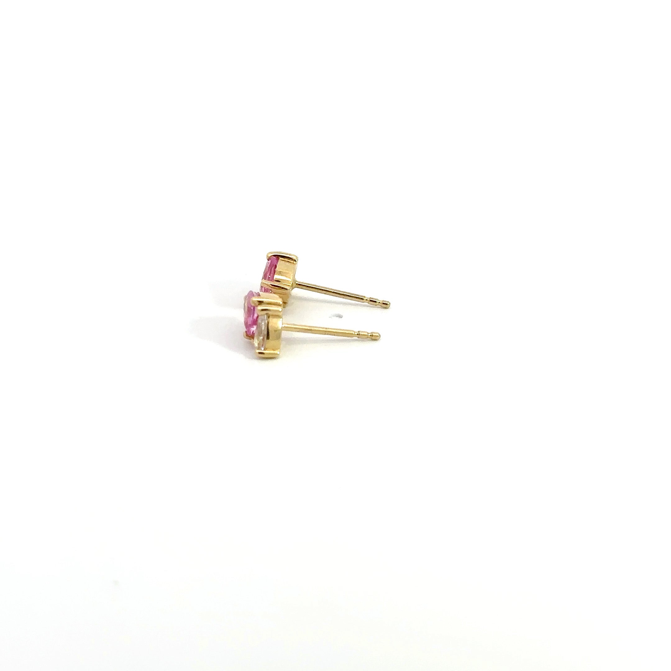 WD1129 14kt gold Heart shaped pink Sappire and diamond stud earrings