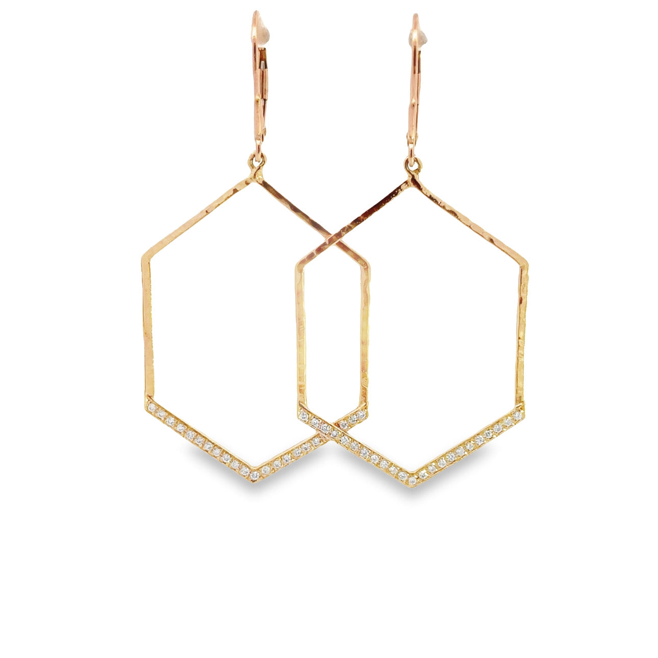 WD878 14kt Hammered Hex pave detail earring