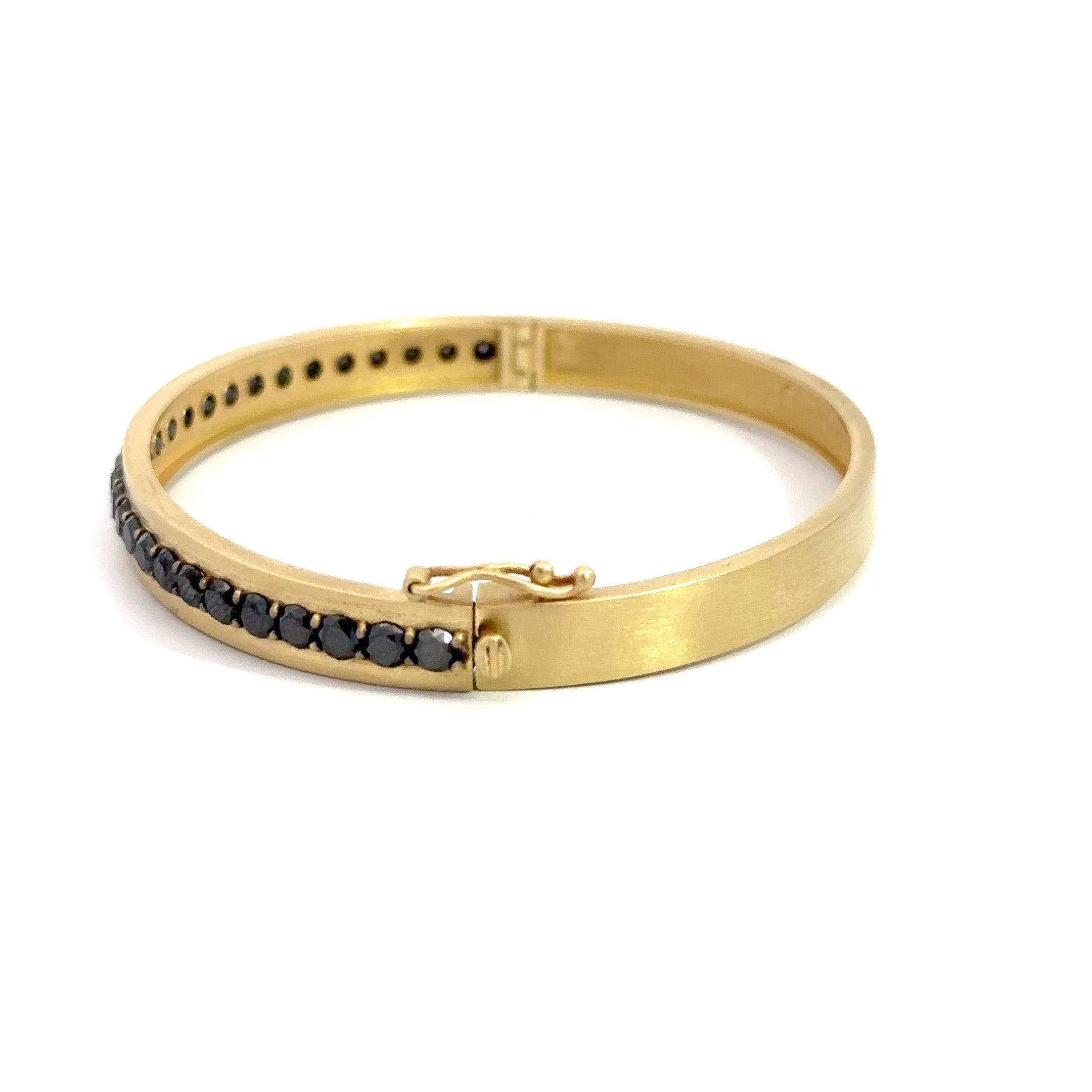 WD1063 14kt Gold Pave Black Diamond Open Cuff Bracelet